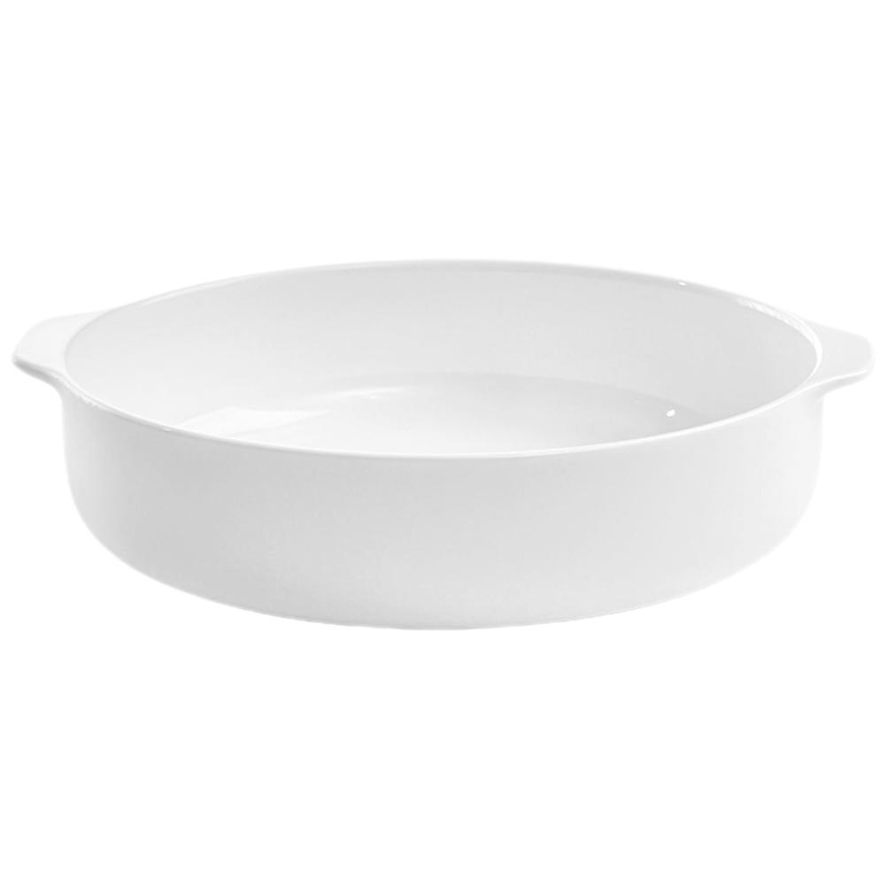 White Ceramic Baking Dish with Double Handles for Home Use Oven Safe and Non Deform 10.2 Inches