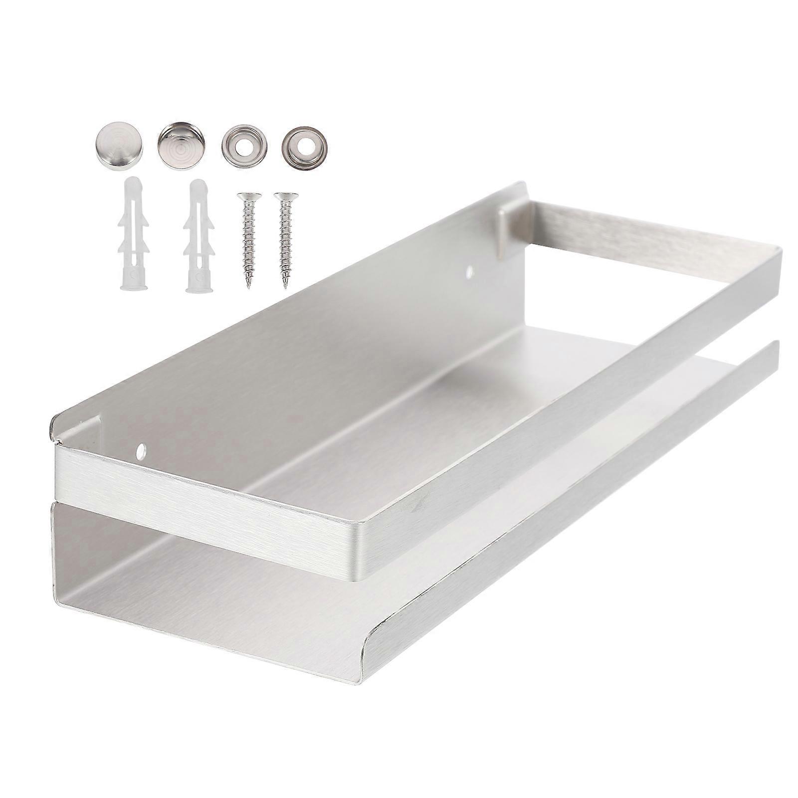 Kitchen Wall Storage Rack Punching Stainless Steel Rectangular Shape Organization Black 1Pack