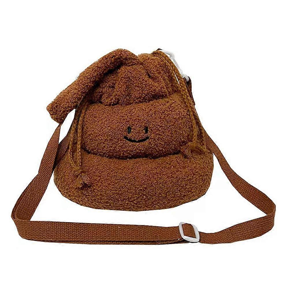 Drawstring Handbag, Soft Drawstring Closure, Multipurpose, Cute Tote Bag for Women, Funny Plush for Prom, Party, Outdoor Dark Brown