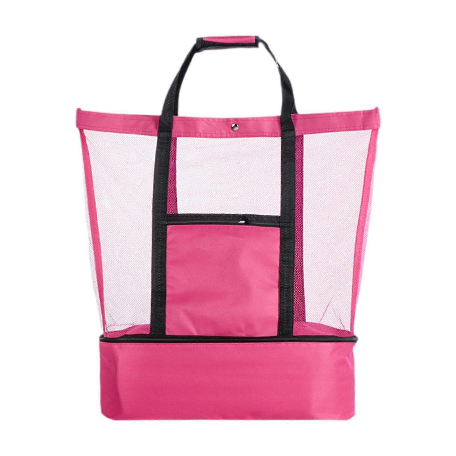 Portable bag carries a lightweight thermal bag for outdoor use, rose red.