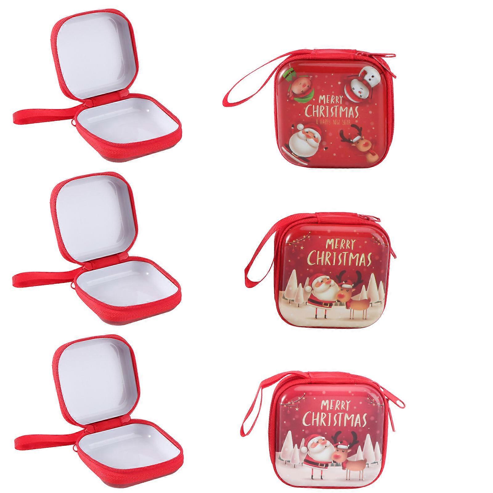Christmas Unique Square Candy Boxes Red Polyester Material Portable Gift Container 6Pcs/Set