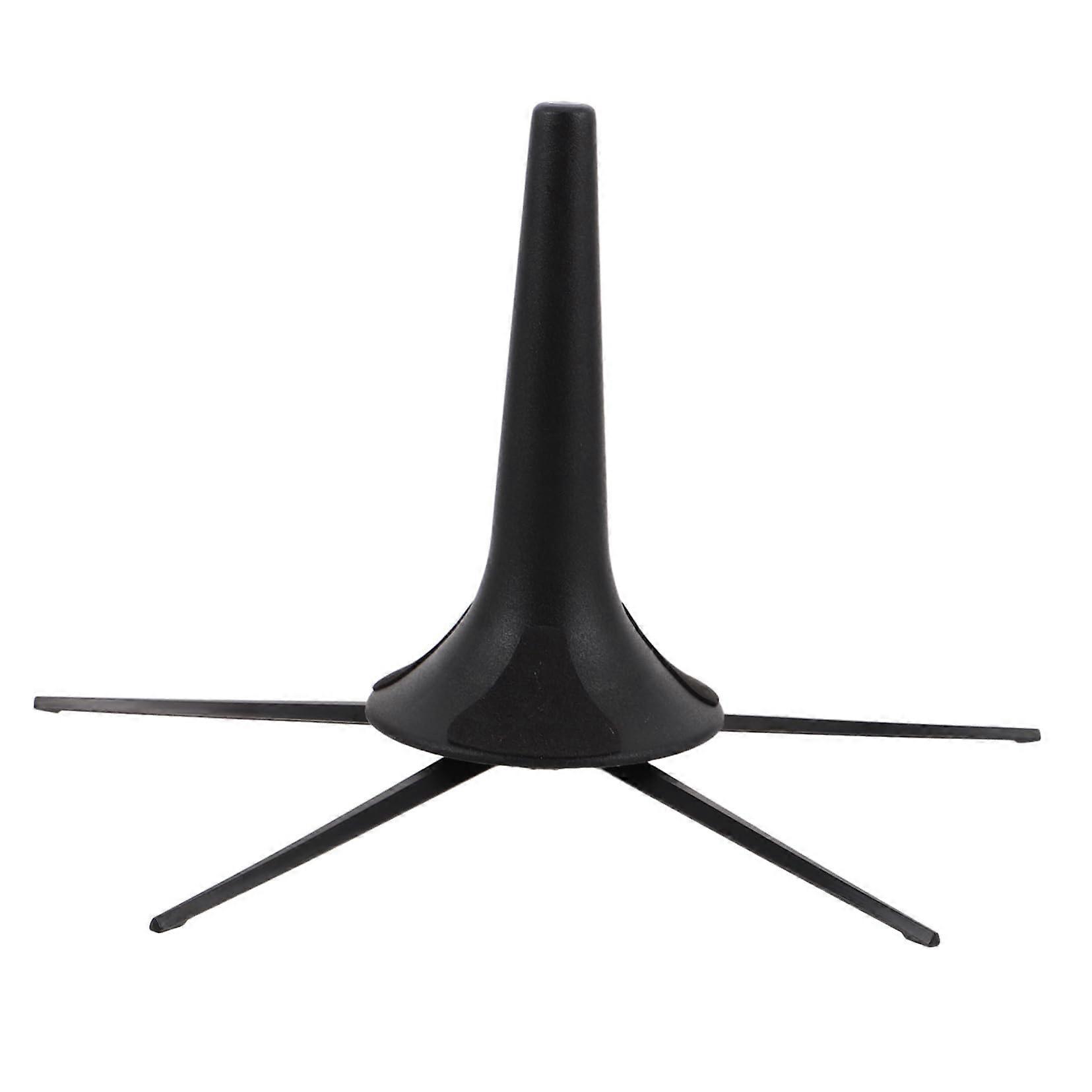 Portable trumpet stand made of metal with foldable legs, detachable structure, stable support for trumpets, designed for musicians.