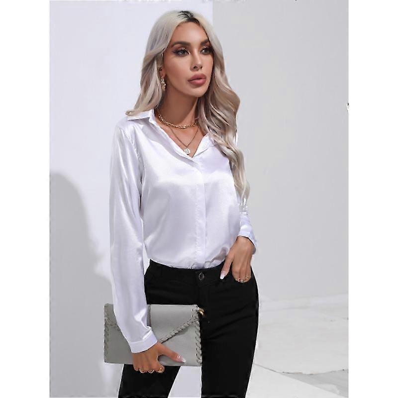Spring and Autumn Women's Shirt Solid Color Lapel Temperament Commuter Long Sleeve Top