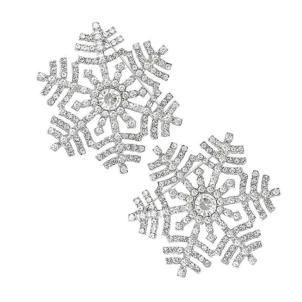 Durable Rhinestone Brooch Set with Fashionable Snowflake Design for Decoration Use Silver 2 Pieces