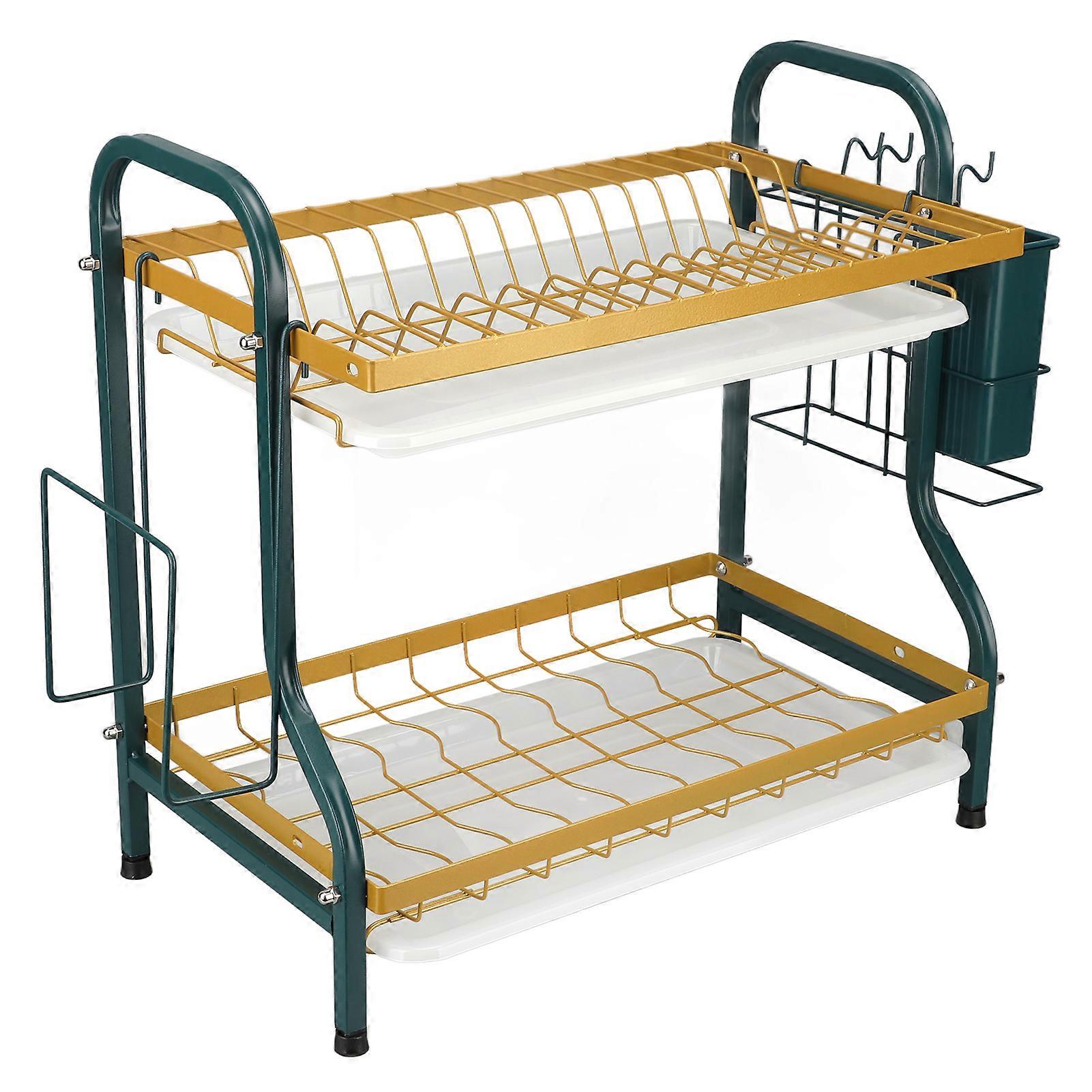 Dish Drying Rack Large Capacity Rust Resistance Modern 2 Tier Dish Racks with Drain Board for Kitchen Counter 