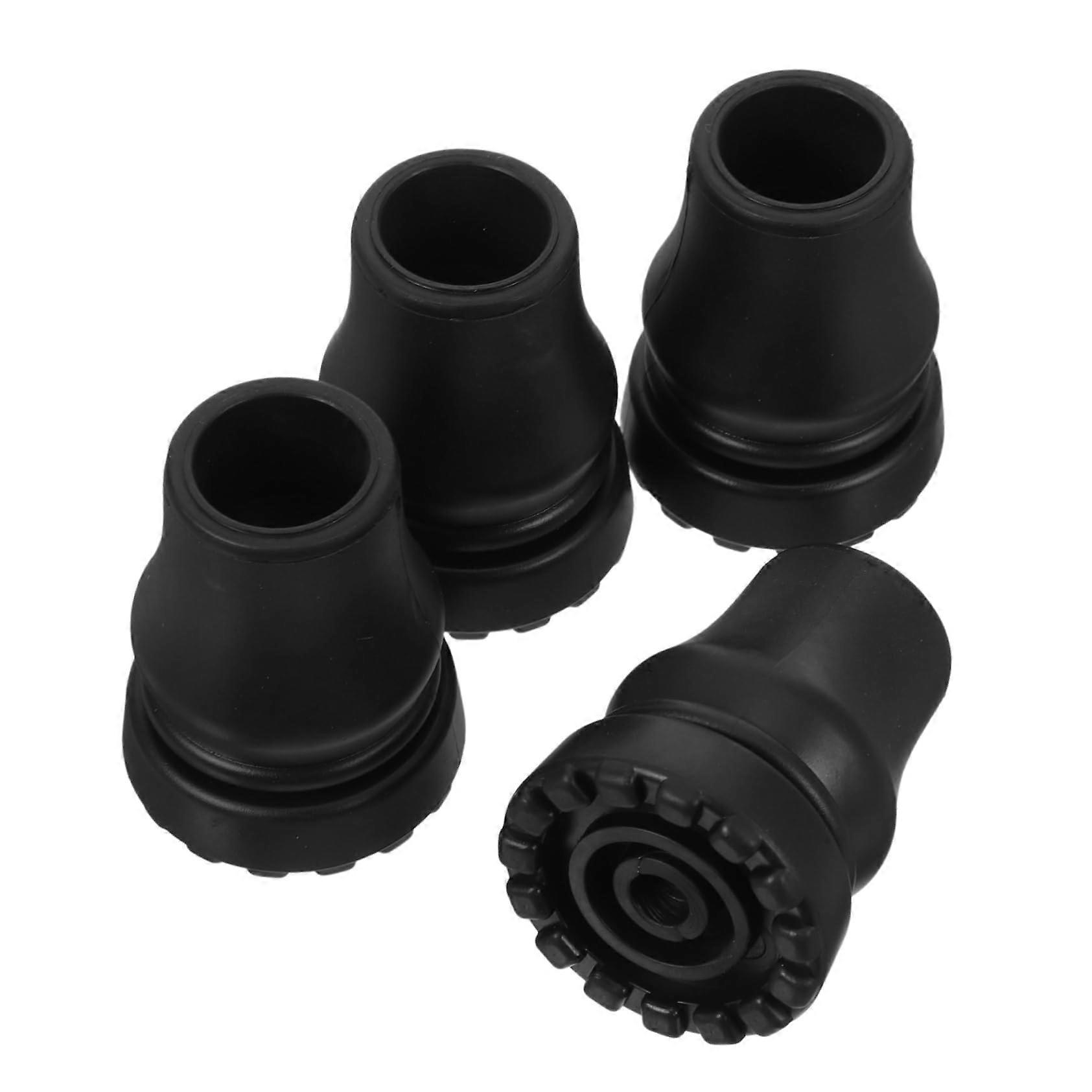 Walking Stick Foot Cover Replacement Tips, 4 Pack, Black Rubber Covers