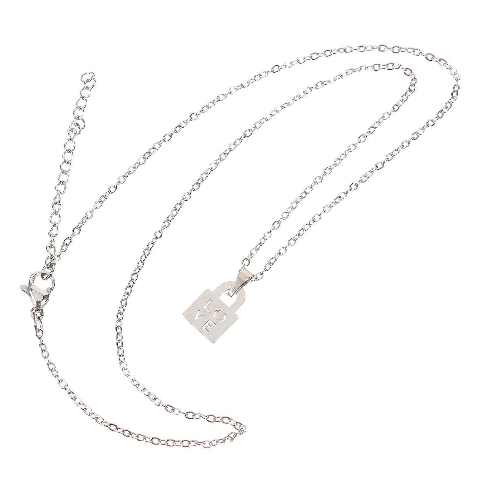 Colar de Casal de Aço Inoxidável com Pingente de Trava Presente Romântico para Casais Prata 24 Polegadas