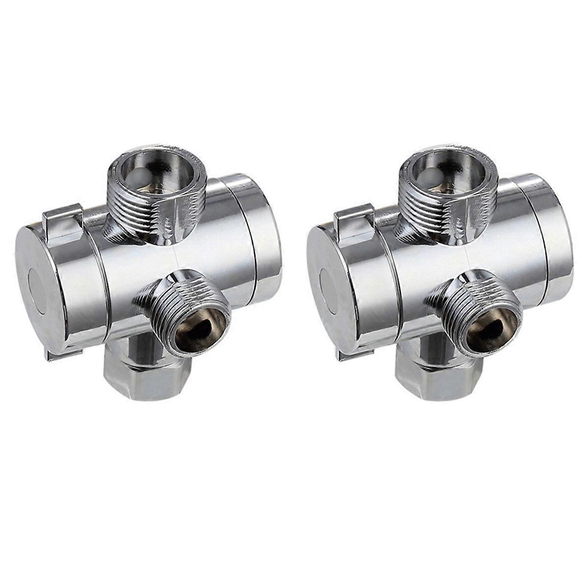 2X ABS Chrome 3 Way Diverter Hose Fitting T Shape Adapter Connector for Angle Valve Hose Bath Shower