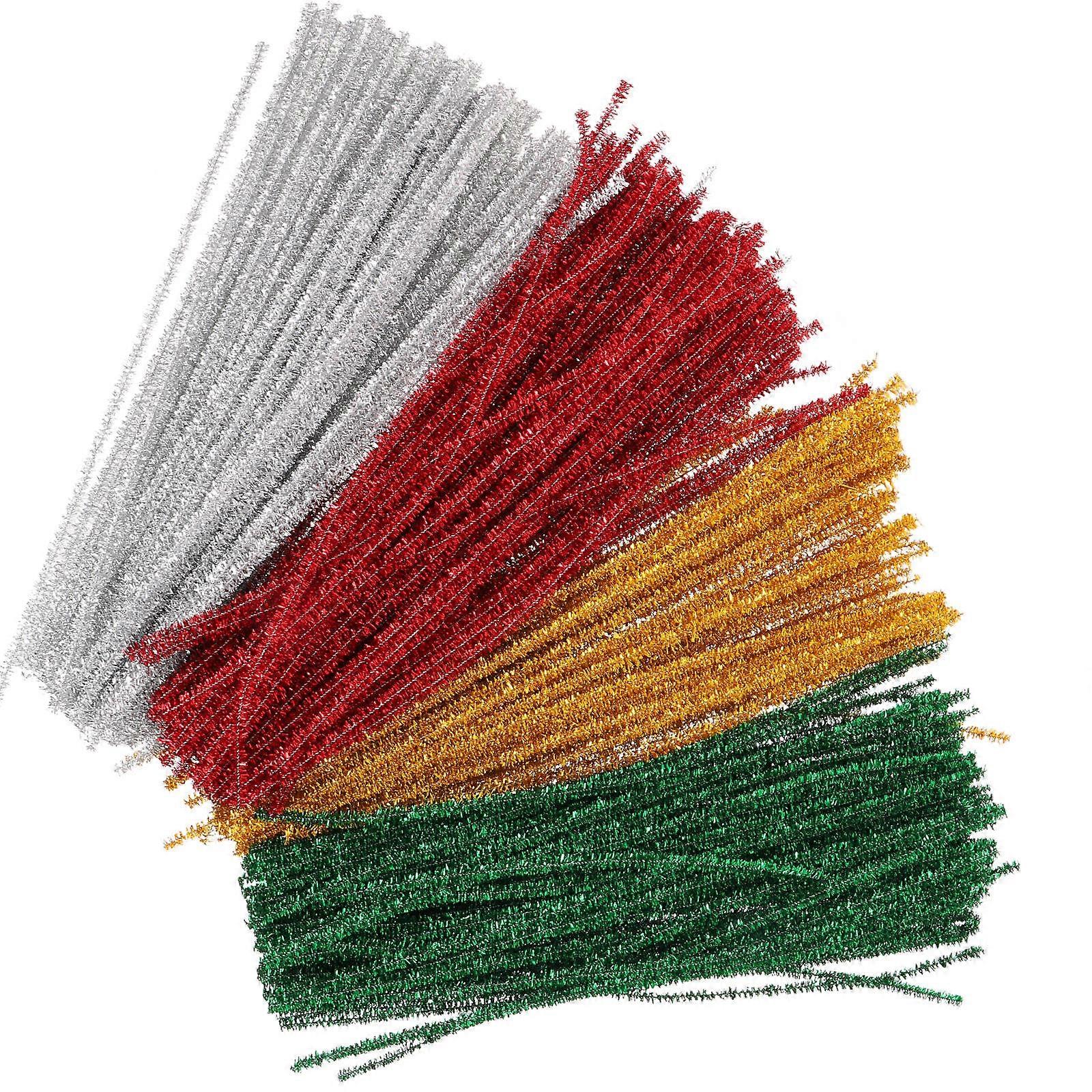 400pcs Assorted Colored Glitter Chenille Stems – DIY Crafting Supplies for Arts, Crafts & Handmade Decorations – Silver, Gold, Green, Red Pipe