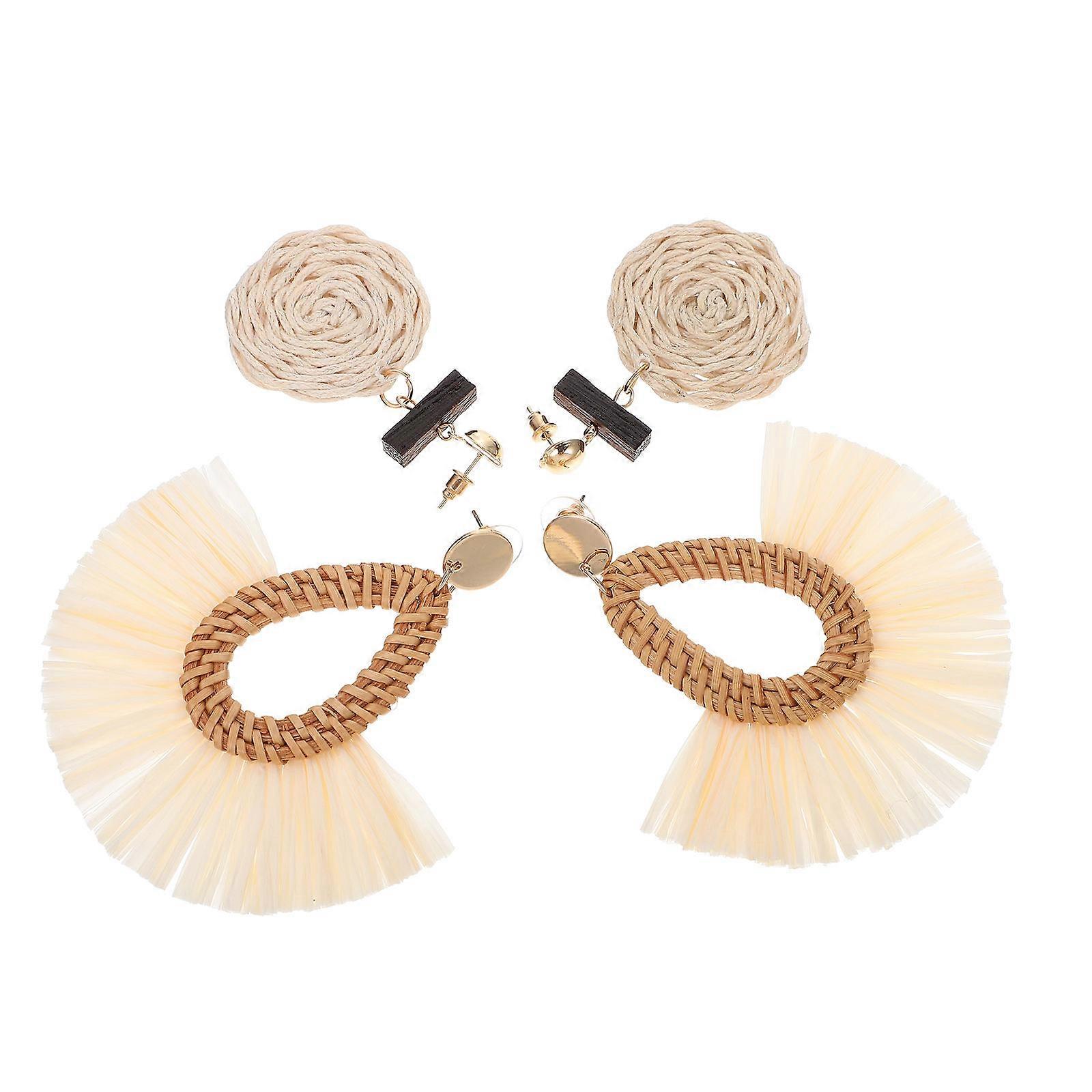 Handmade Earrings, Lightweight Rattan Design, Perfect for Warm Weather