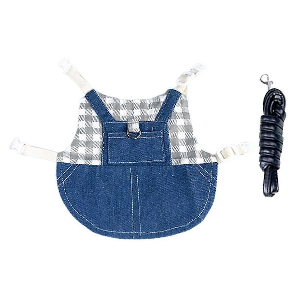 Rabbit Harness and Leash Set Adjustable Mesh for Small Pets Stylish Checkered Pattern Size S 14x12.5cm