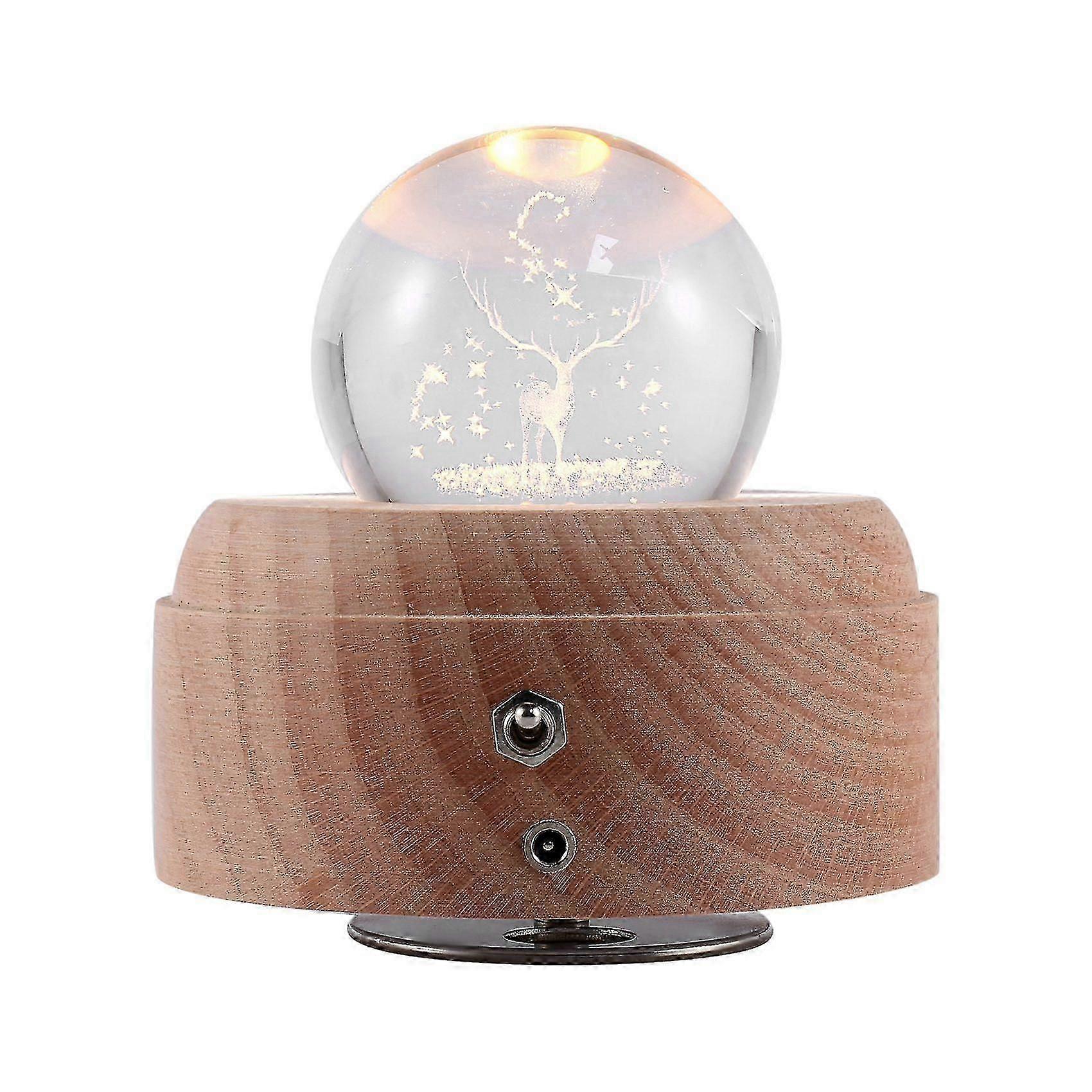 3D Crystal Ball Music Box with Rotating Deer, LED Light & Projection
