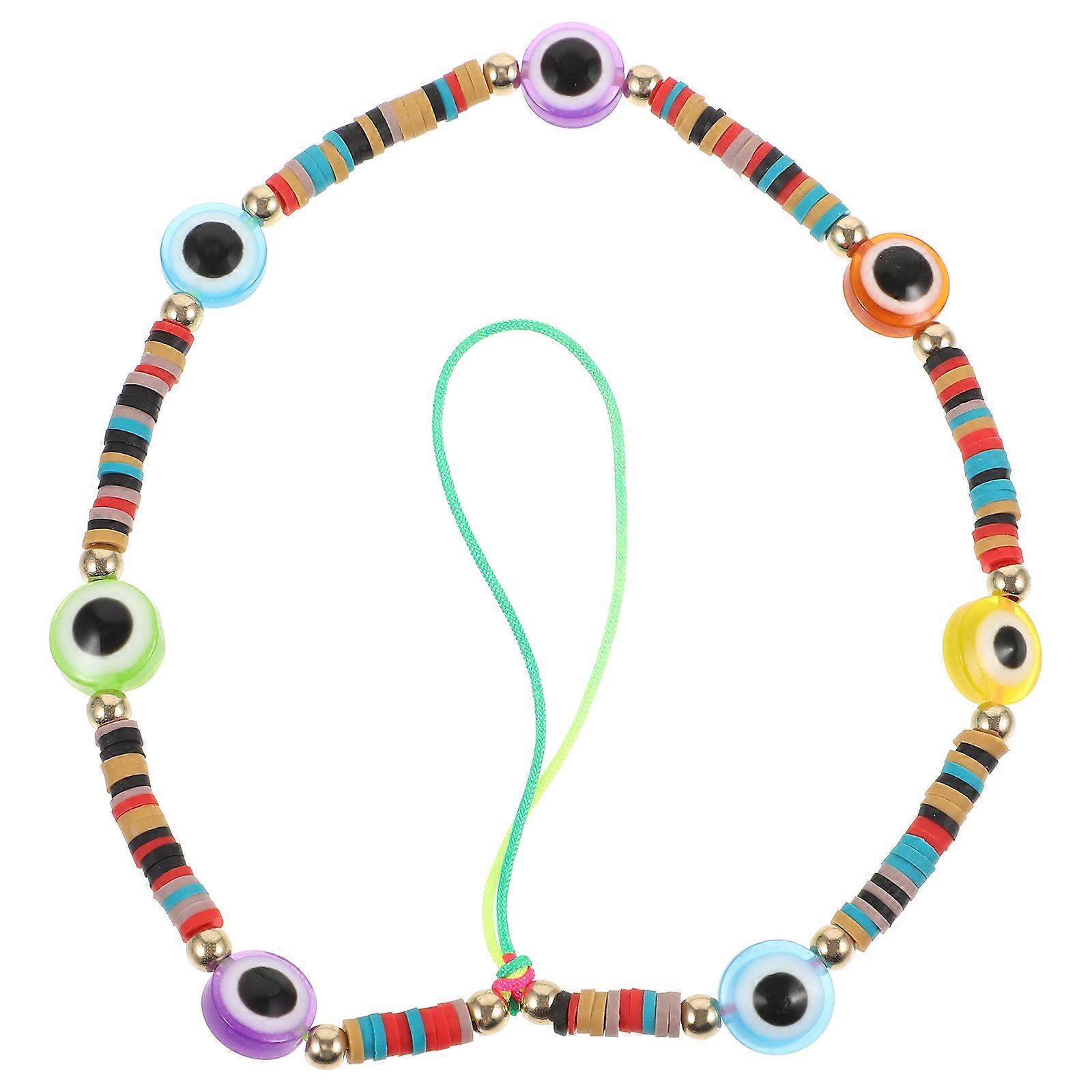 Cute Phone Wrist Strap Multicolor Diy Assemblable Bohemian Evil Eye Shape 1Pack