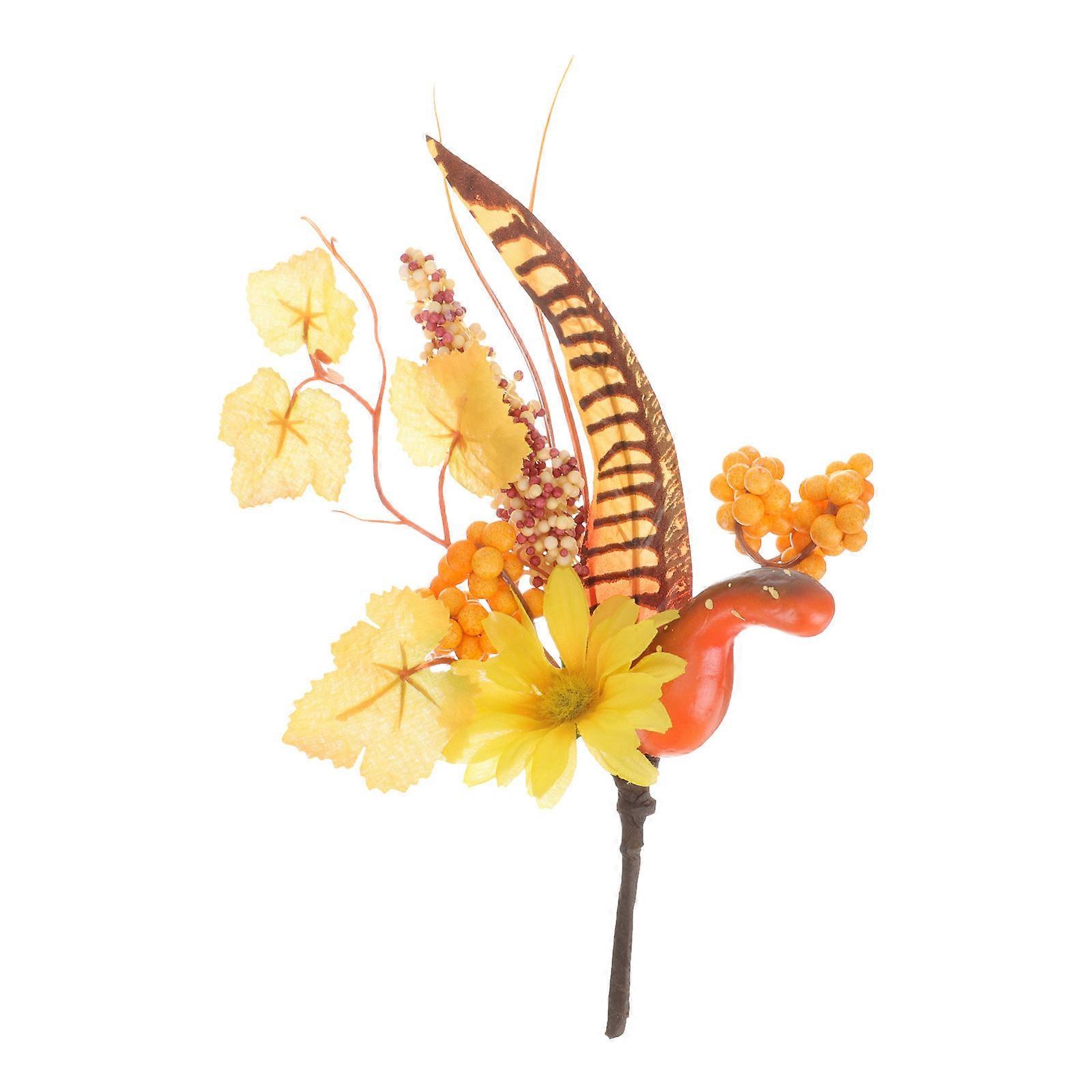 Thanksgiving Fall Floral Arrangement With Artificial Pumpkin Branch 25X14Cm Orange 1Set