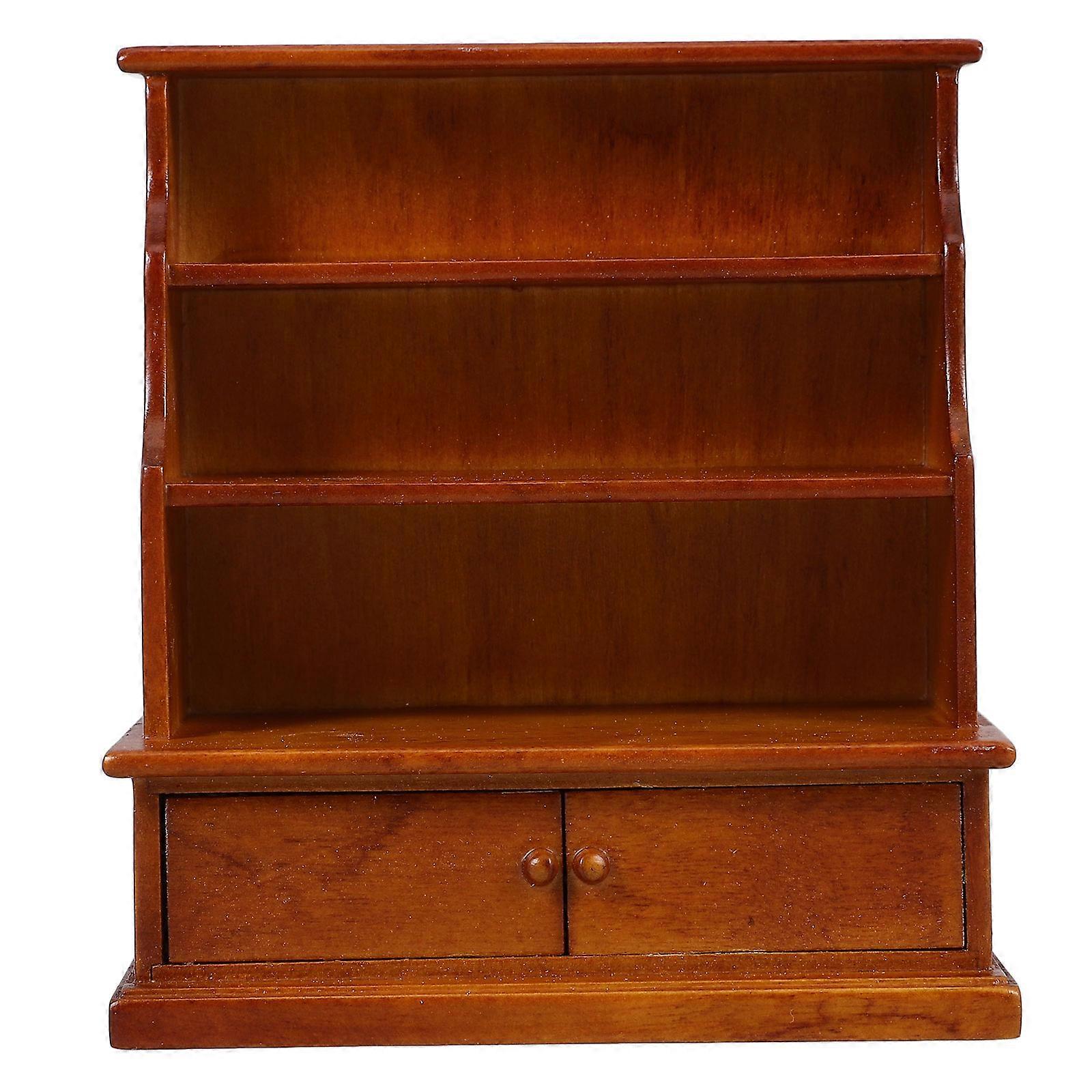 Miniature Walnut Wood Bookshelf Model Dollhouse Cabinet Accessory Shelf Decorative Furniture for Doll House Gift