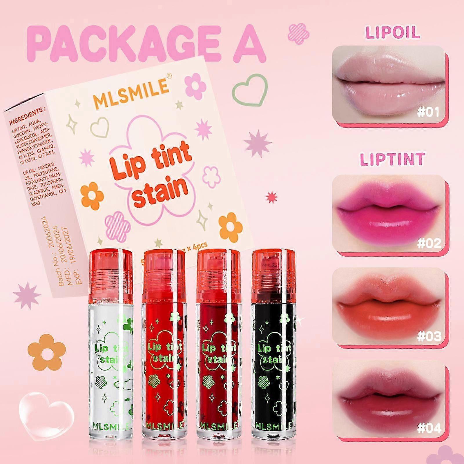 Roll On Lip Gloss, 4 Colors Roll On Lip Gloss Set, Lip Gloss Oil, Moisturising Lip Oil, Shiny Liquid Lipstick for Long-Lasting Lip Moisture