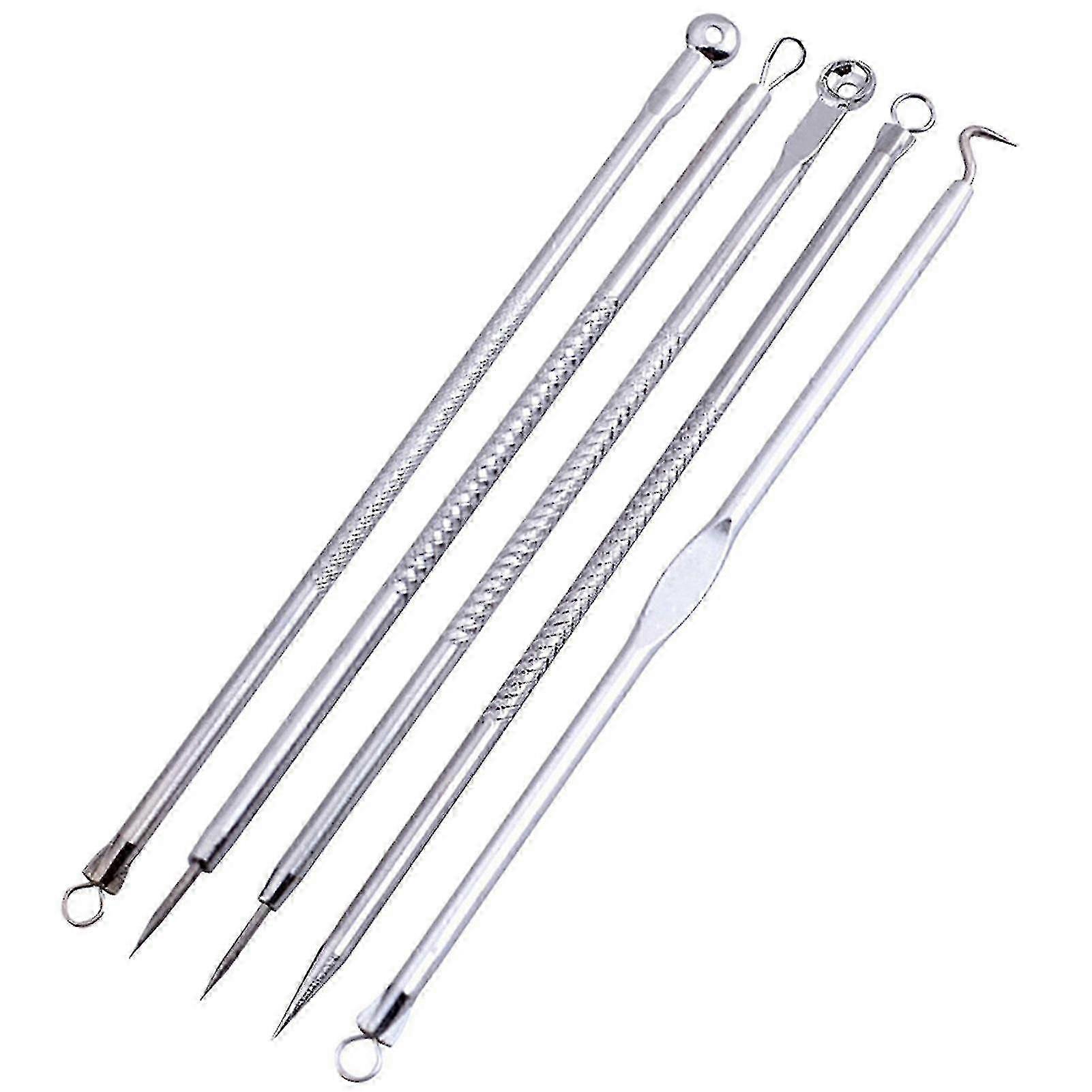 5Pcs/Set Stainless Steel Double Ended Needles for Pimple & Blackhead Remover with Non-slip Handle - TSUNDEAU Acne Extractor Tool