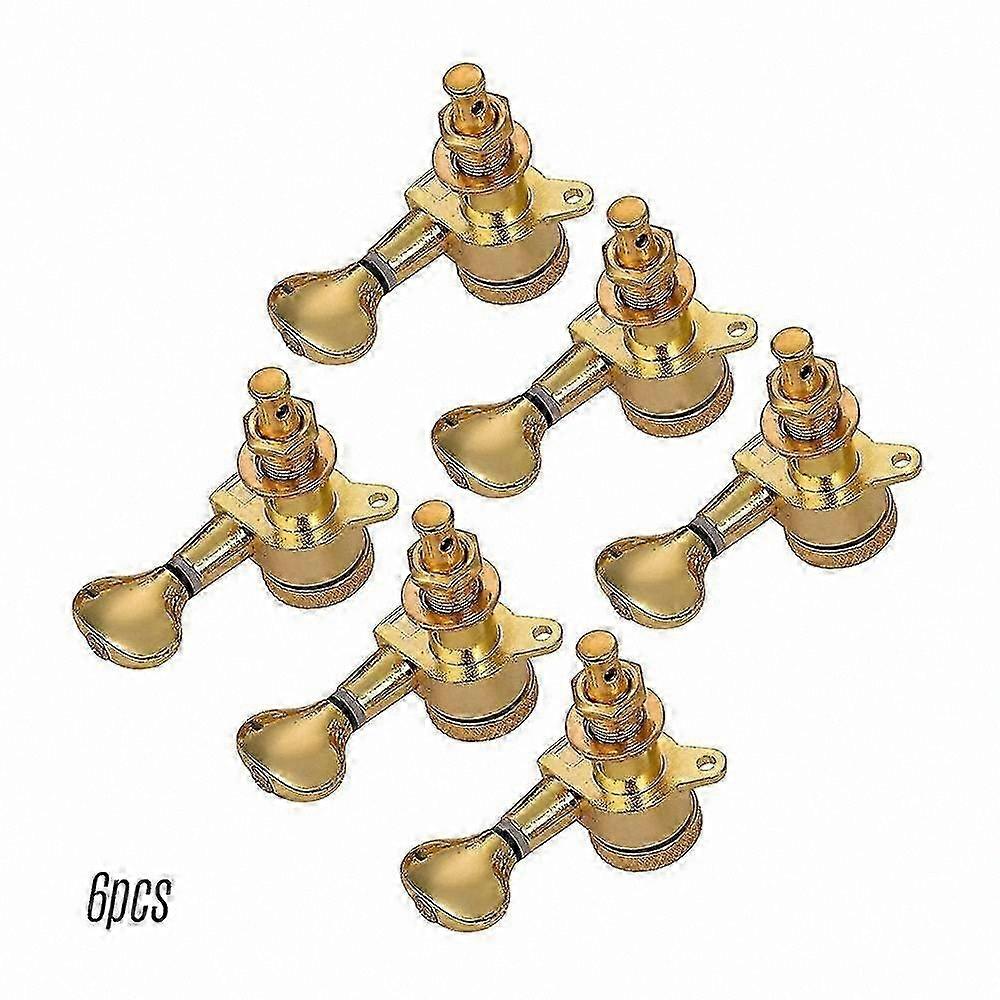6-Pack String Tuning Machine Heads with Locking Pegs, Mounting Screws, and Ferrules for Electric Guitars - Gold Finish