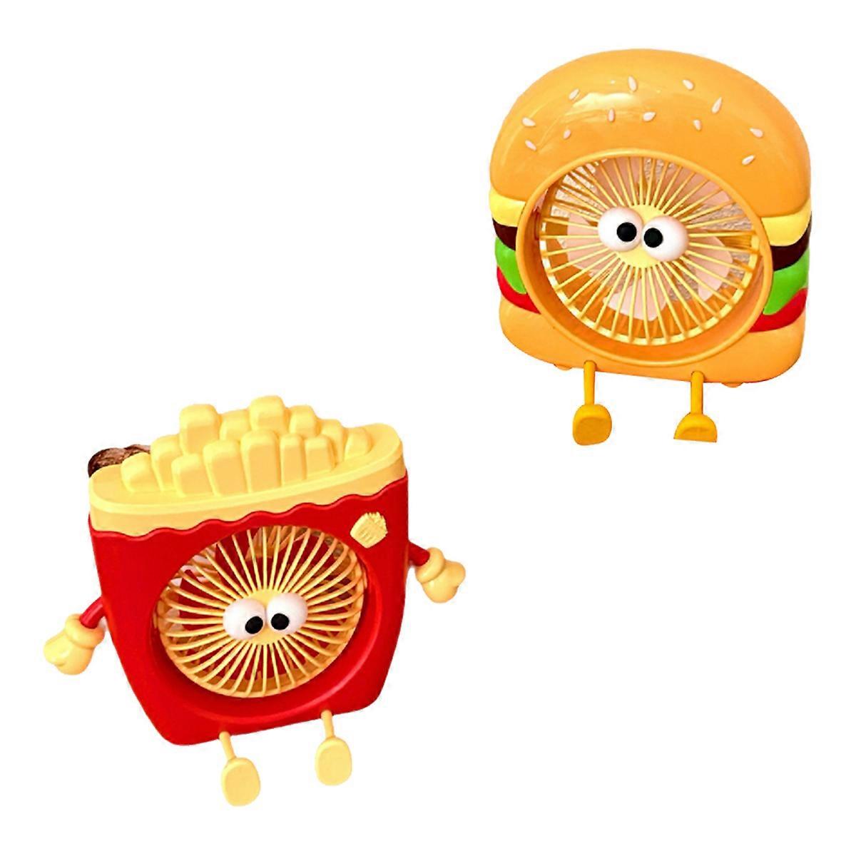 Food Toy Burger Fries Small Fan USB Charging Portable Three Speed Desktop Fan Summer Gift