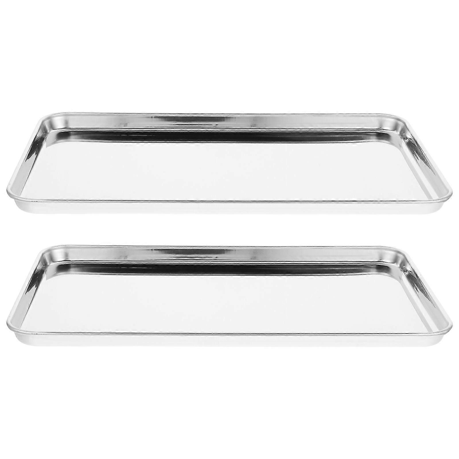 2PCS Household Stainless Steel Baking Grilling Plate Kitchen Flat Bottom Tray