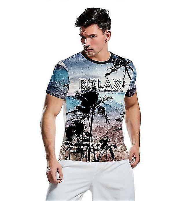 2022 New Outlet Summer Men's T3d Digital Printing Pattern Round Nec...