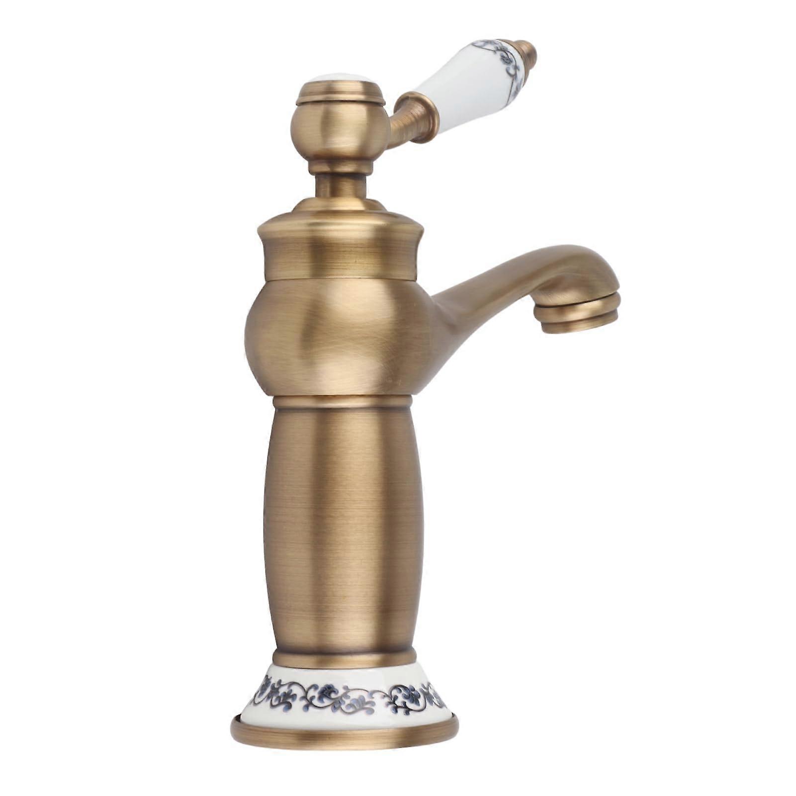 Single Handle Mixer Tap, Antique Brass Faucet with Floral Pattern for Bathroom Basin, Sink, and Hand Washing