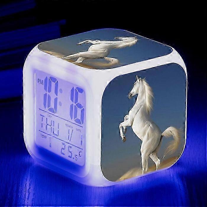 Horse Alarm Clock with 7 Color Change, Multifunction, Glow in the Dark, Kids Room Wake Up Timer, Birthday Gift for Children