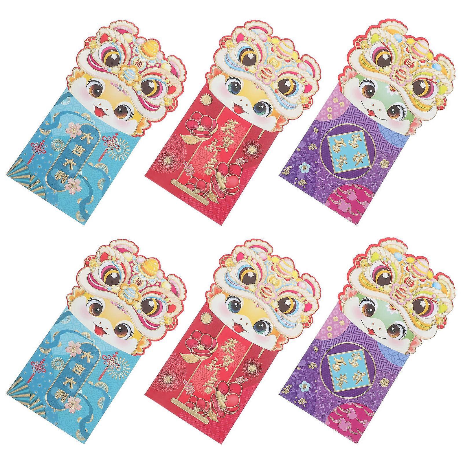 Chinese New Year Red Envelopes with Snake Theme Lucky Money Packets for Gifting and Decoration Assorted Color 6pcs