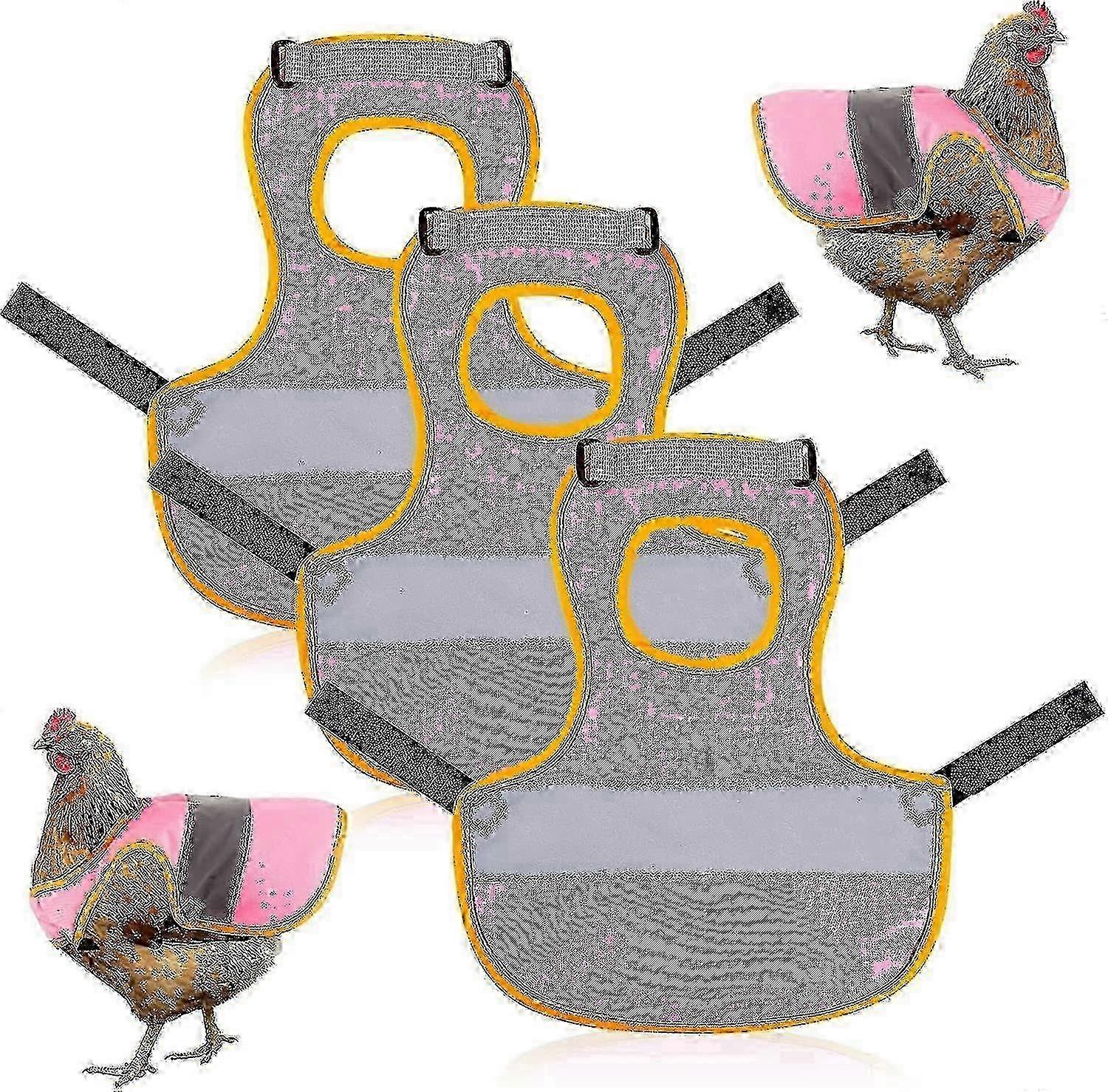 3pcs Adjustable Pink Chicken Harness for Hens with Reflective Walking Vest & Feather Protector