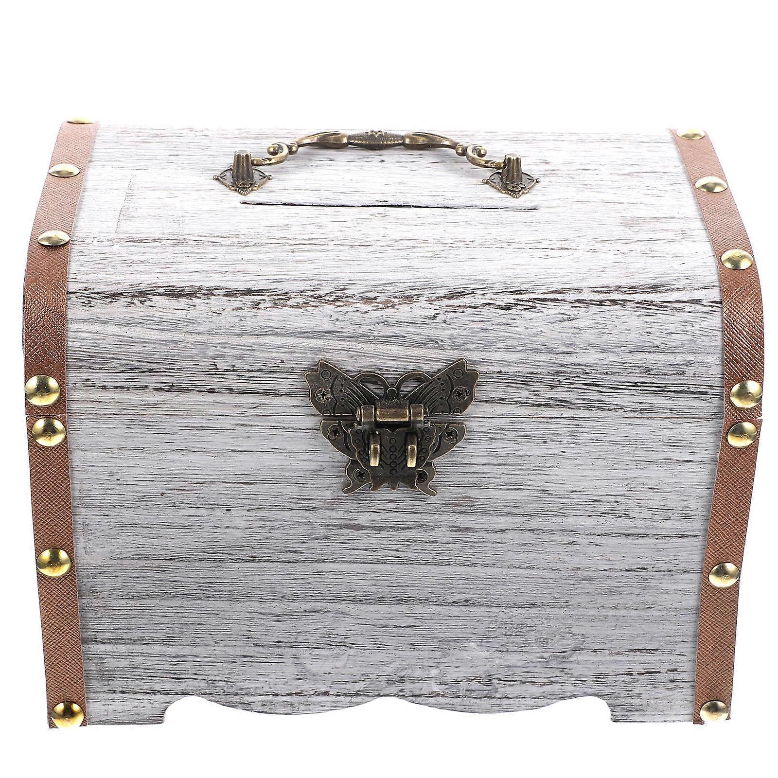 Retro Wooden Jewelry Box for Storage Use with Buckle Latch Design Grey Color