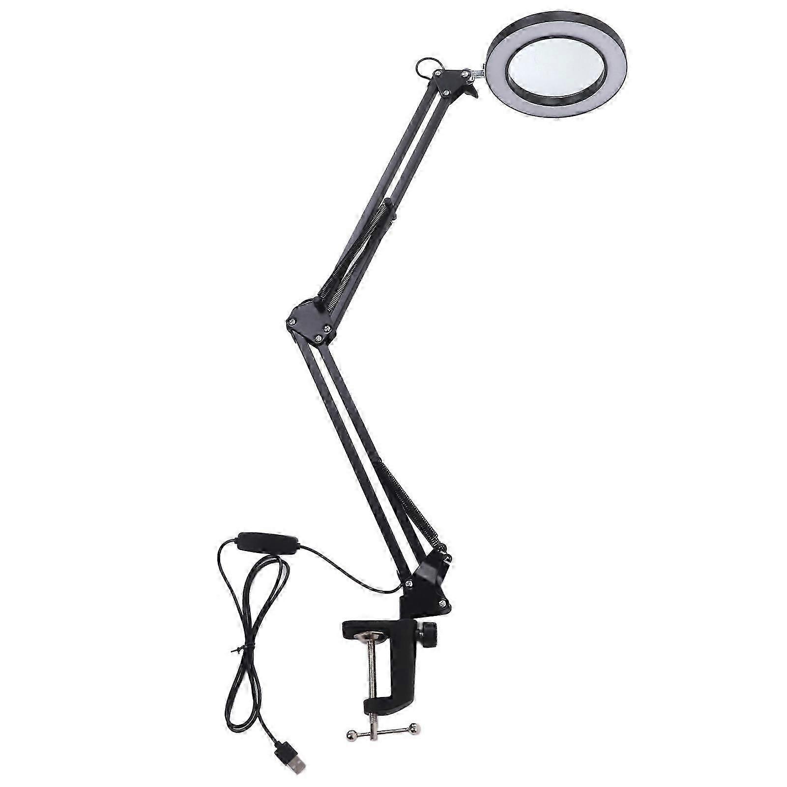 5X Magnifying Glass with LED Light Flexible Arm 10 Level Brightness 3 Colors Workbench Light with Clip