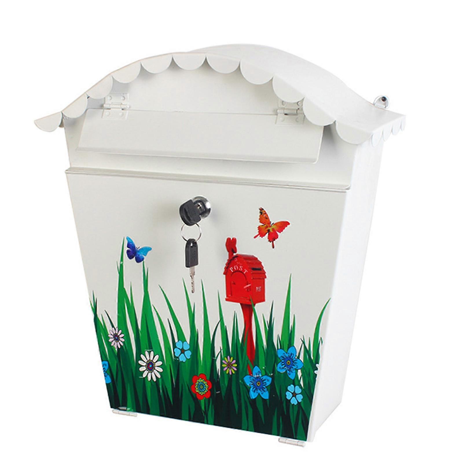 Cassetta postale da appendere per esterni in ferro resistente alle intemperie con uccelli e fogliame per patii, capanno multicolore
