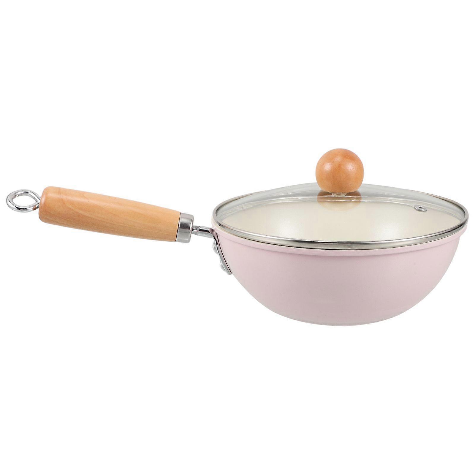 Nonstick Iron Pan with Wooden Handle Clear Glass Lid Small Frying Pan Induction Cookware Small Skillet for Stove Top Induction Cooktop