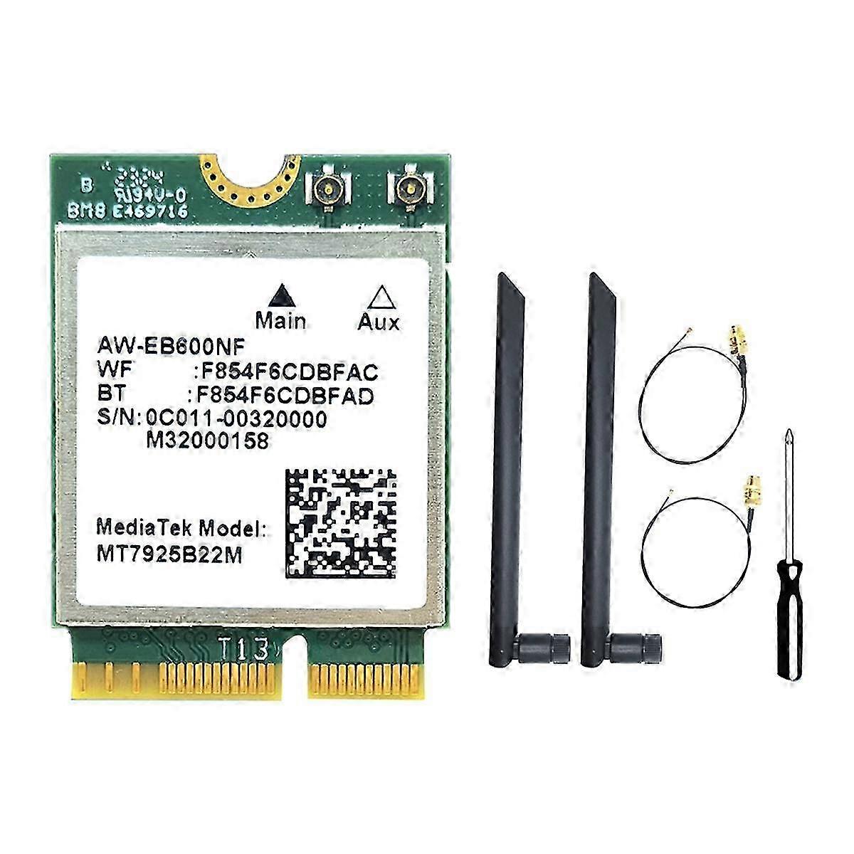 MT7925 WIFI Card with 7 Cards & 2 Antennas - 5400Mbps M.2 Triple Band Adapter for Win10 - 2.4G/5G/6G BT5.3 - Compatible with Multiple Devices