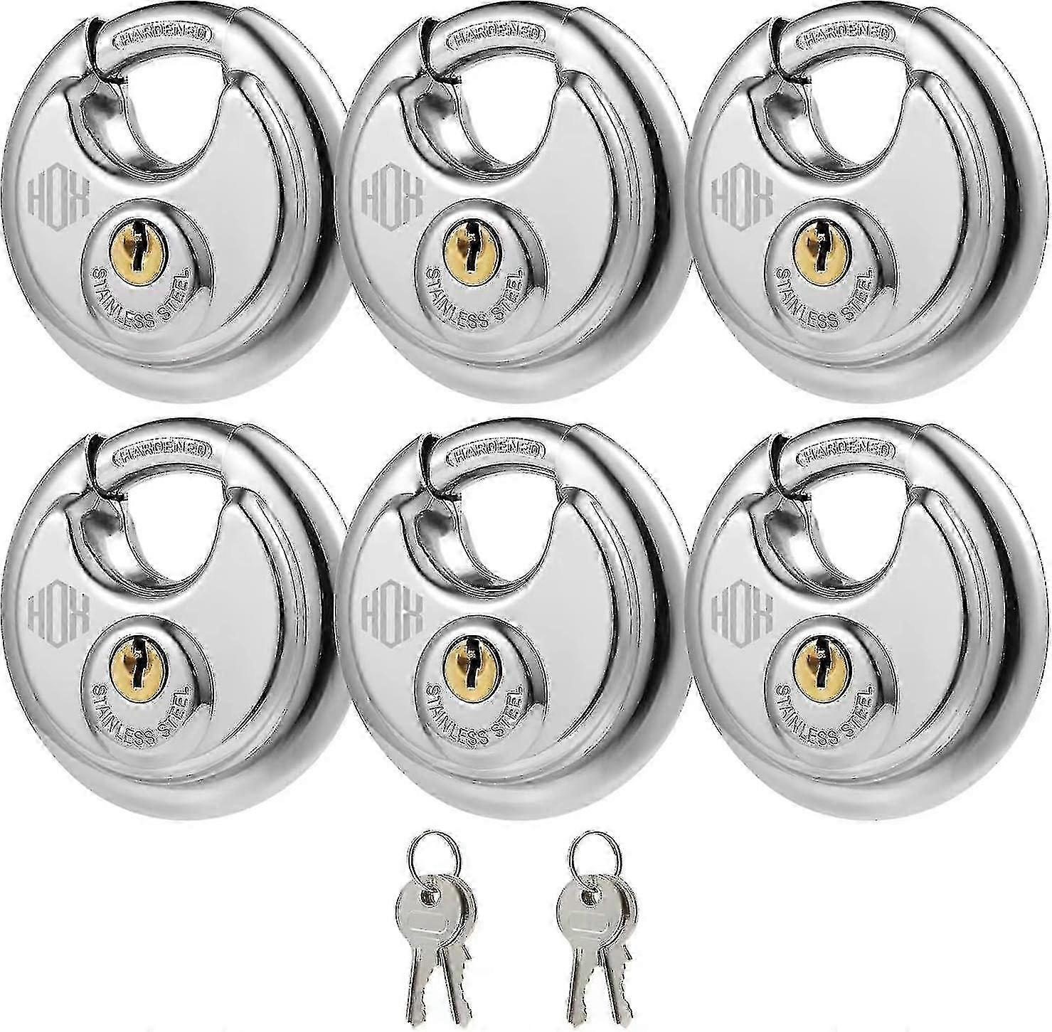 Keyed Disc Padlock, Stainless Steel Keyed-alike Padlocks, Heavy Duty Locks, Waterproof And Rustproof With 3/8 Inch Shackle, 2-3/4 Inch Wide Body