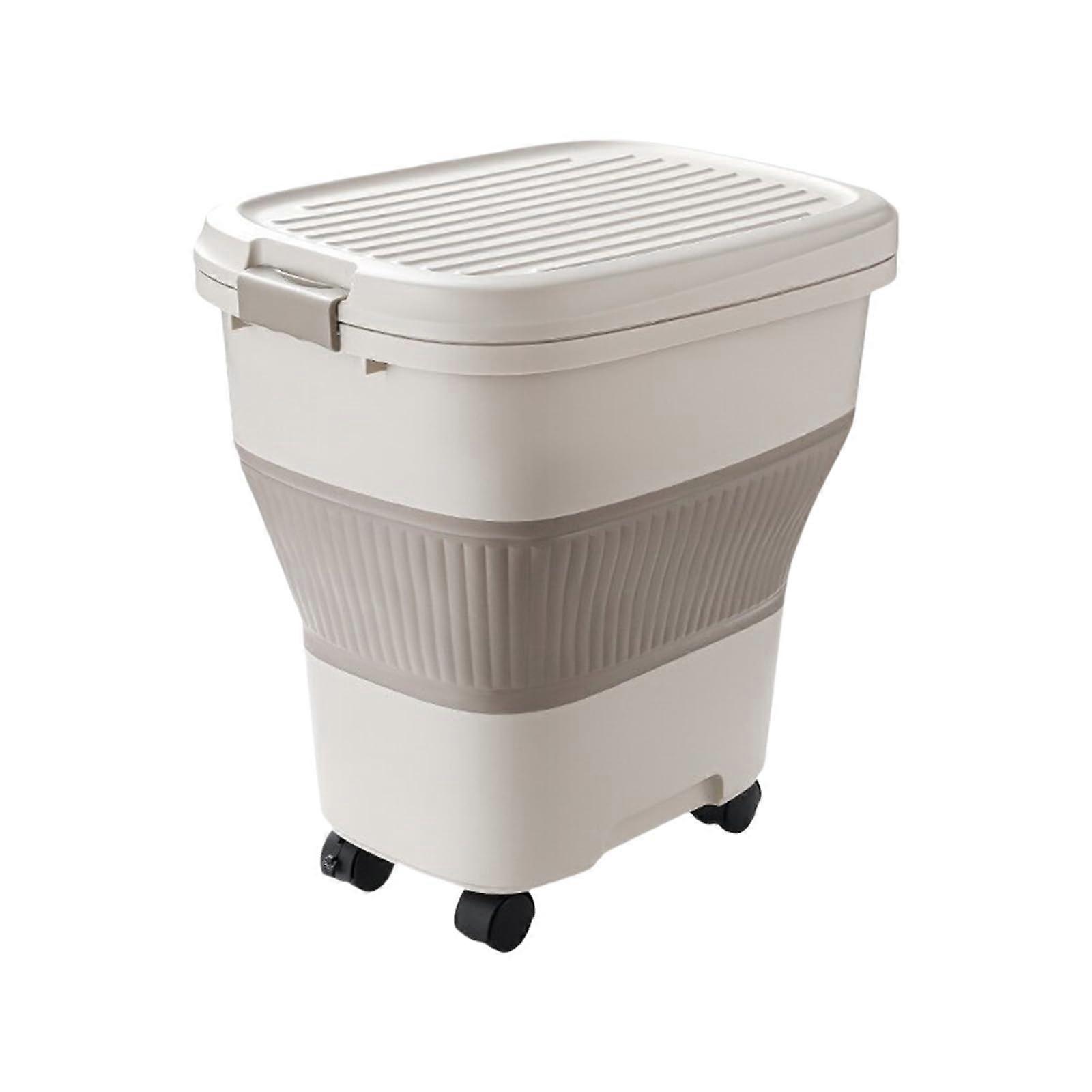 Rice Storage Box SpaceSaving Foldable Container With Sealed Lid For Grains Rice And Pet Food White