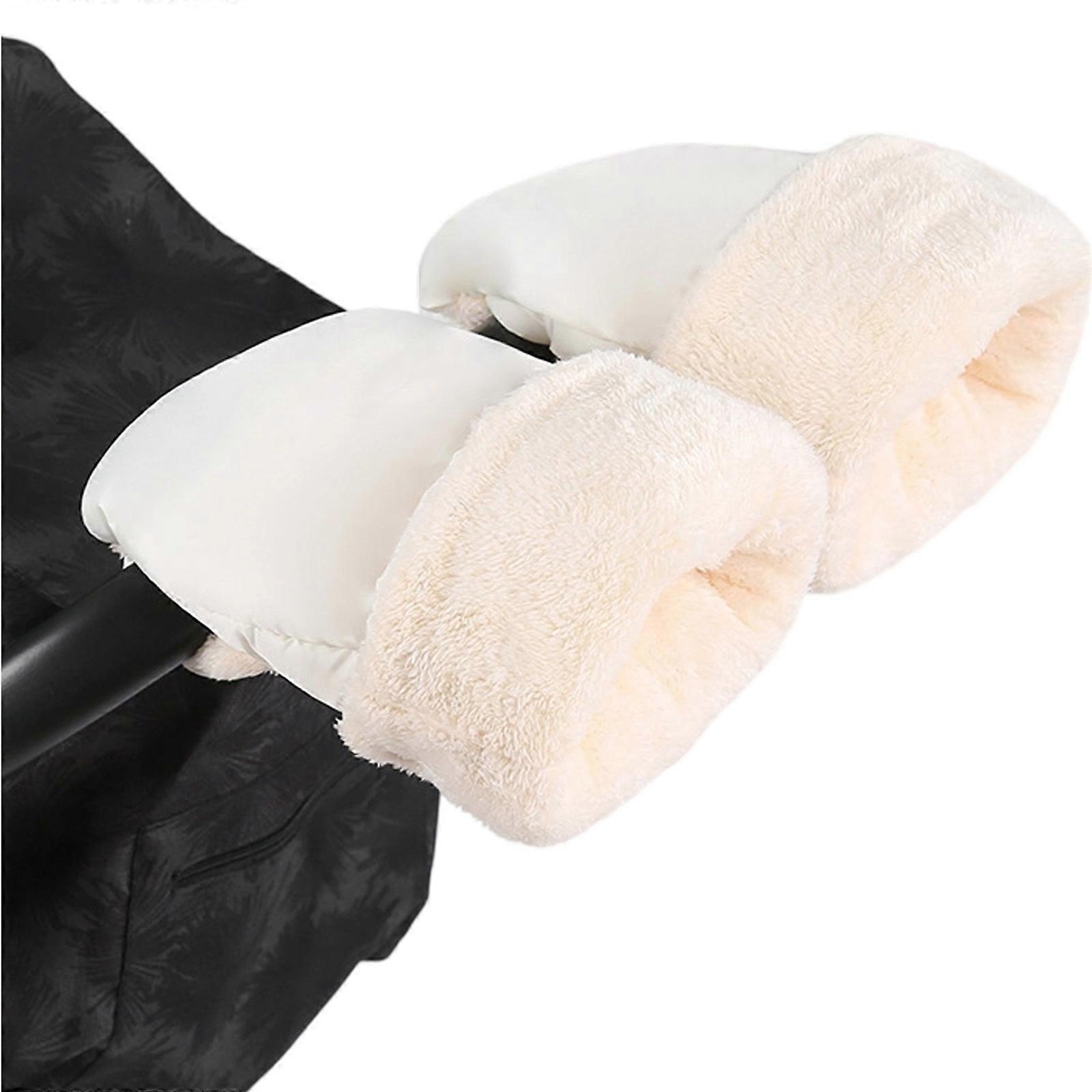Waterproof Windproof Push Chair Gloves Strollers Hand Muff With Soft Fleece Lining For Pram  White