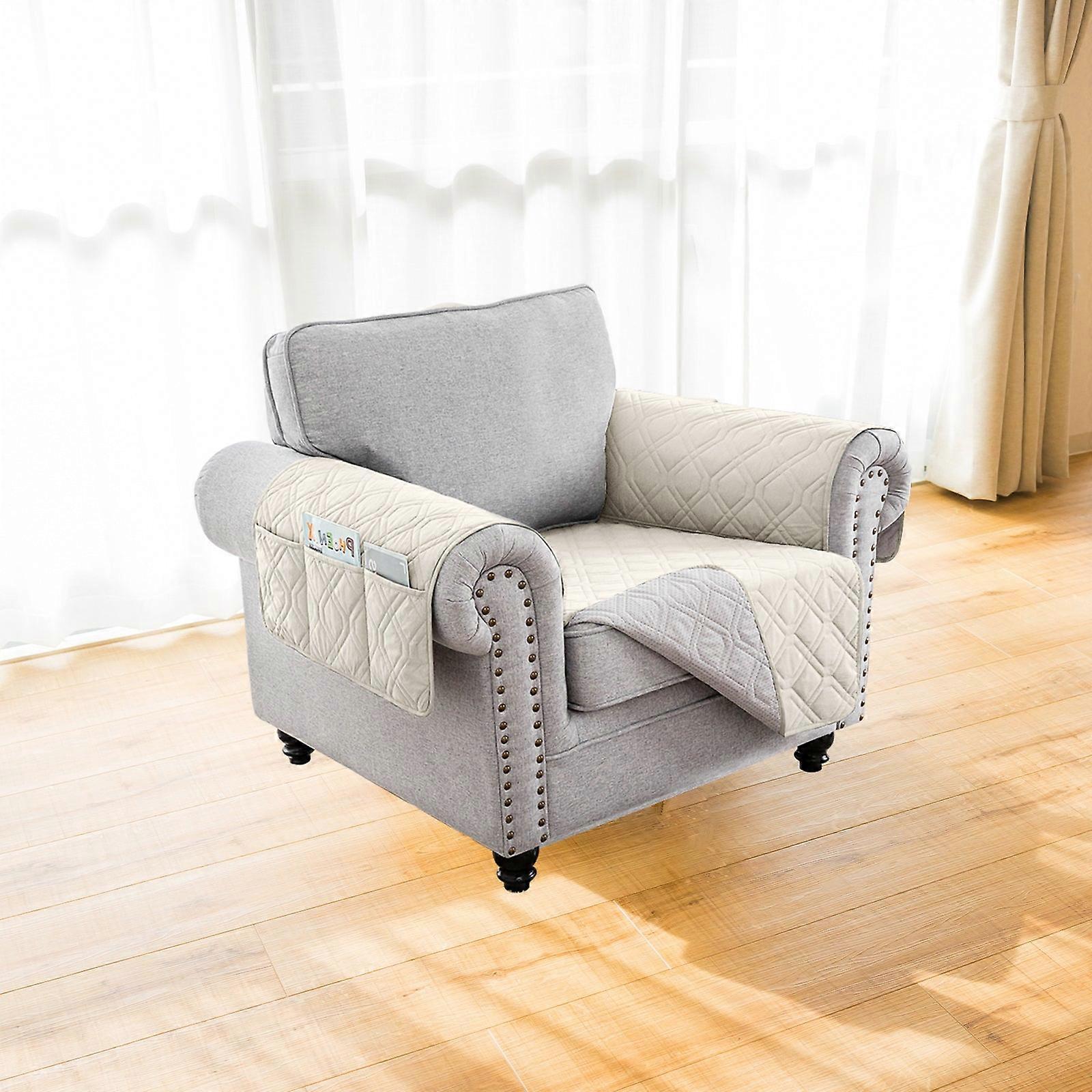 Recliner Sofa Cover Backless For 1/2/3 Seater With Pocket, Slipcovers Reversible Washable Elastic Adjustable Strap For Home,ivory