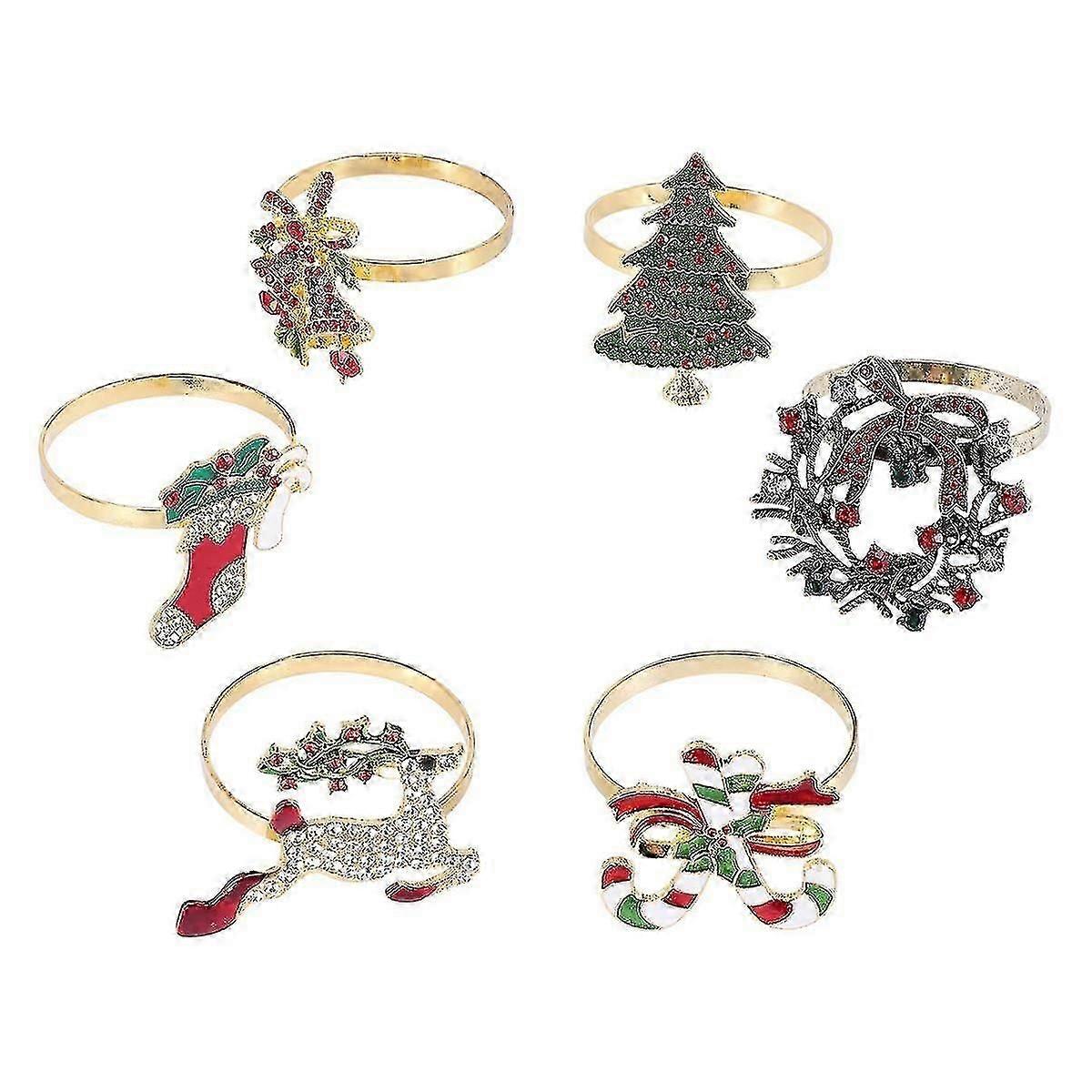 6Pcs Christmas Napkin Rings Xmas Napkin Holder Rings Wreath for Holiday Party Dinner Table Decoration