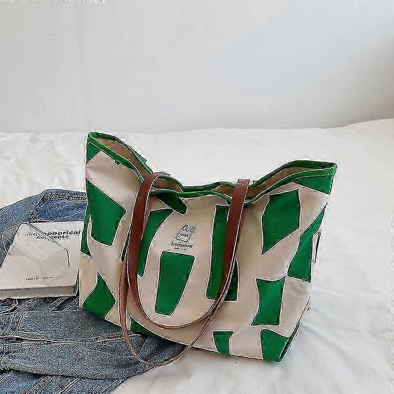 Stylish Canvas Shopper Bag for Women - Large Capacity Lattice Tote with Shoulder Strap