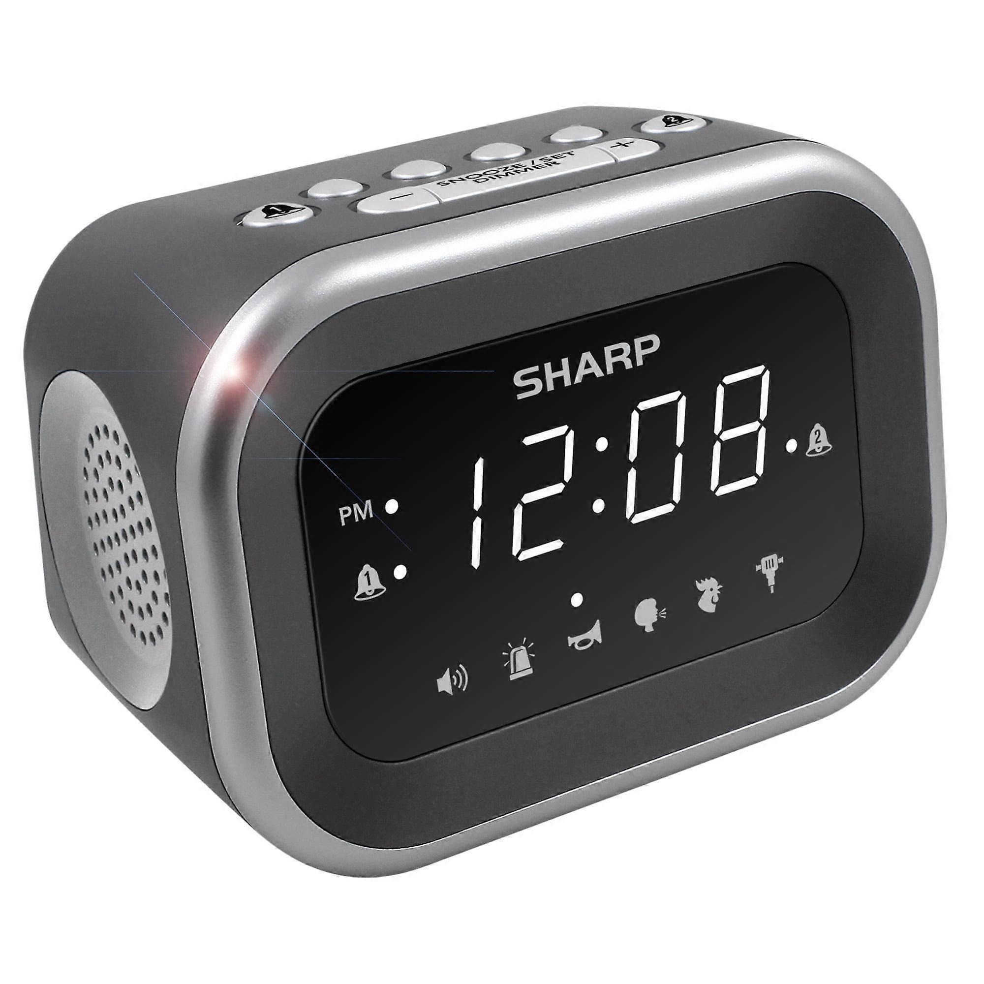 Compatible with Sharp Big Bang Super Loud Alarm Clock, 6 Extremely Loud, Silver/Black, White LED Display