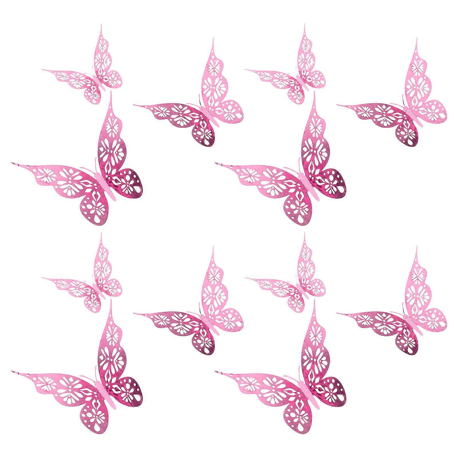Butterfly Wall Decorations For Party And Nursery With 24Pcs Hollow Butterflies Decals In Rosy