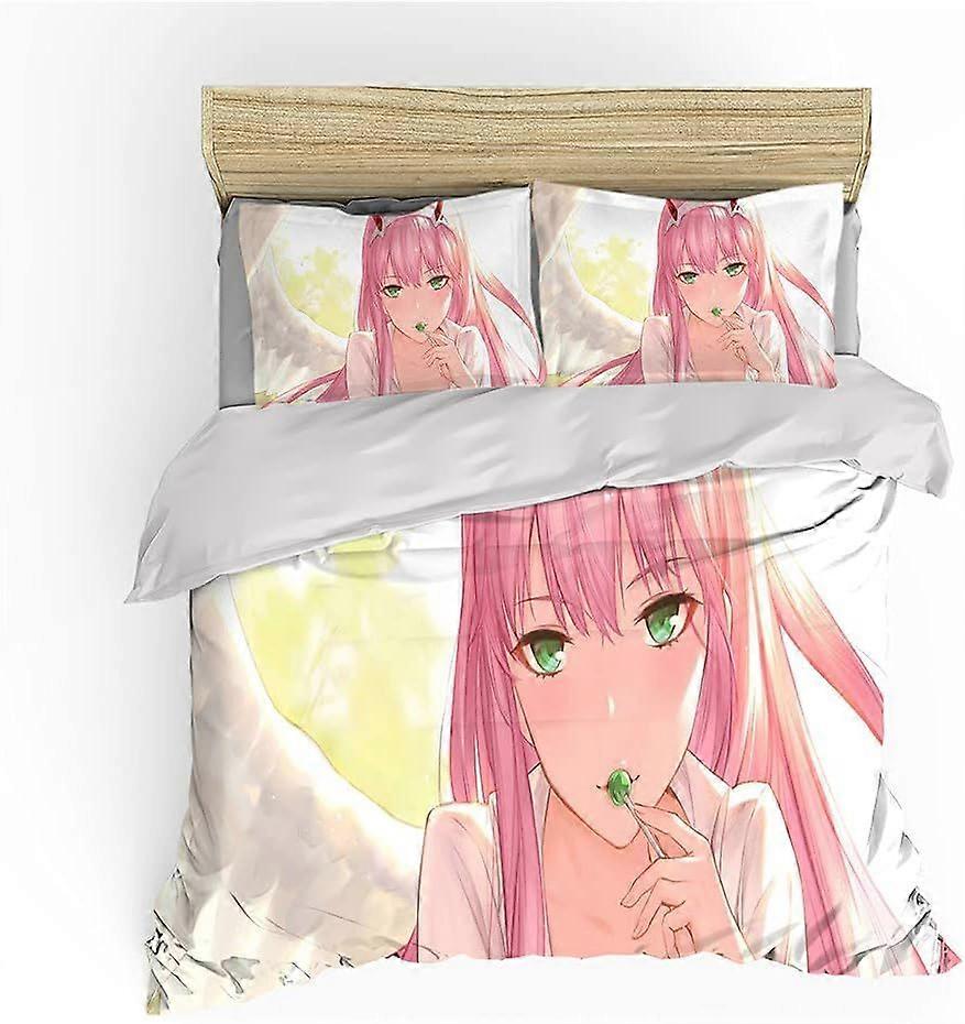 D142 Darling in The Franxx Zero Two Duvet Cover Bedding Set - Duvet Cover and Pillowcase Microfibre 3D Digital Print Three-Piece Bed Linen S142