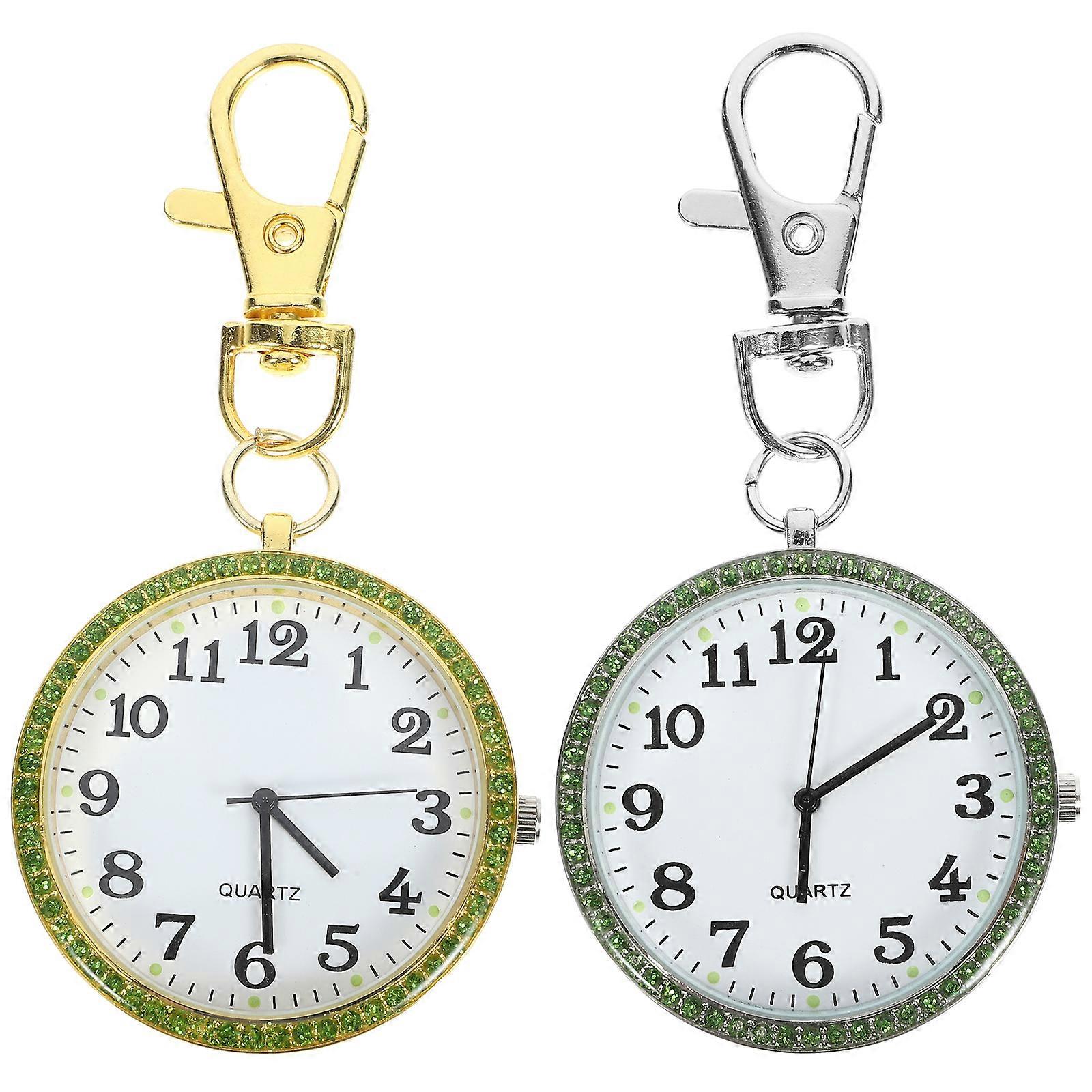 Clip on Pocket Watch Key Chain with Rhinestones 6Pcs Zinc Alloy Set