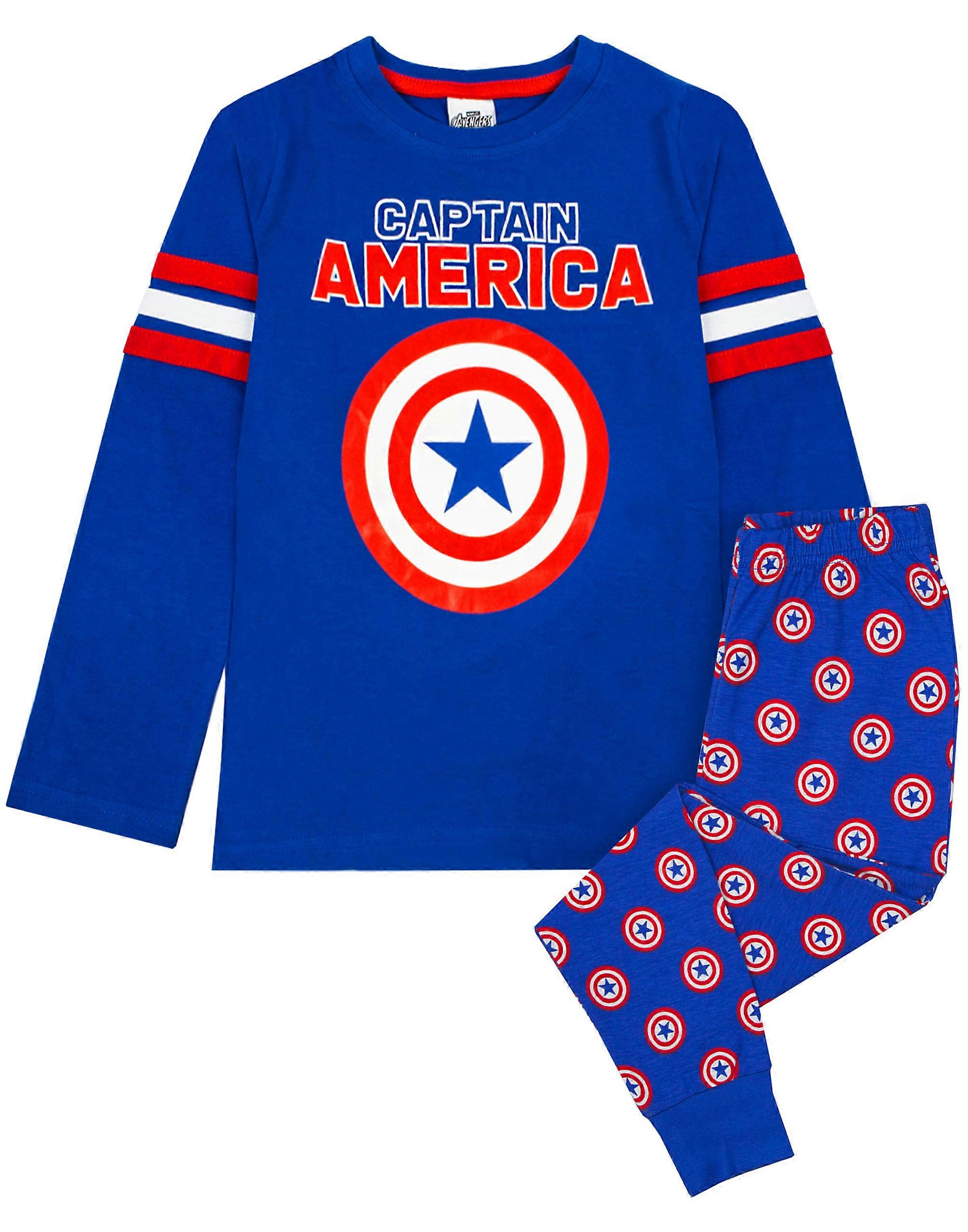 Marvel Jungen Langarm Langbein Pyjama Set Blau Captain America