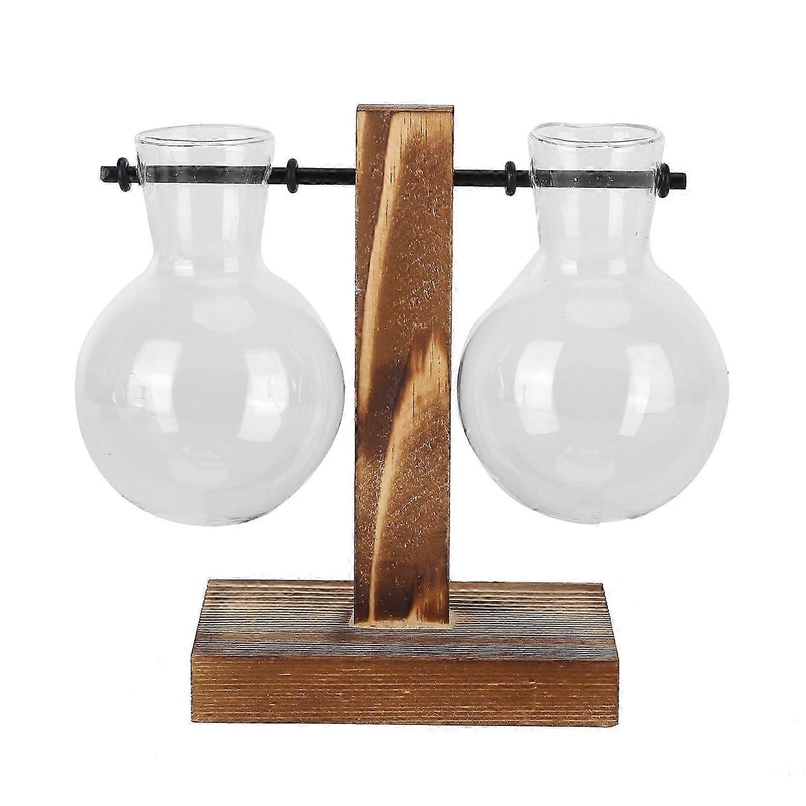 25-26 Innovative Planter Vase with Wooden Stand Transparent Glass Hydroponics Vase Desktop DecorationType C