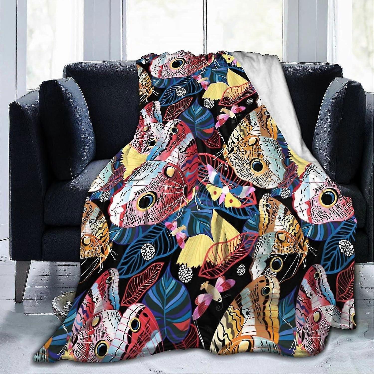 Blanket Colorful Butterflies With Leaves Fleece Blanket Ultra Soft Throw Blankets Lightweight Plush Flannel Throws For Sofa Couch