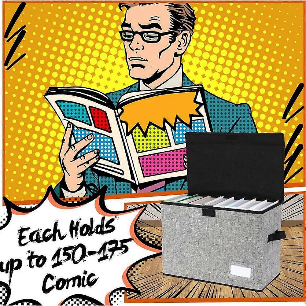 Comic Book Storage Boxes, Back to School Fold Comic Short Box Case with Lid, Book Bin Container Holds 150 Comics Gray