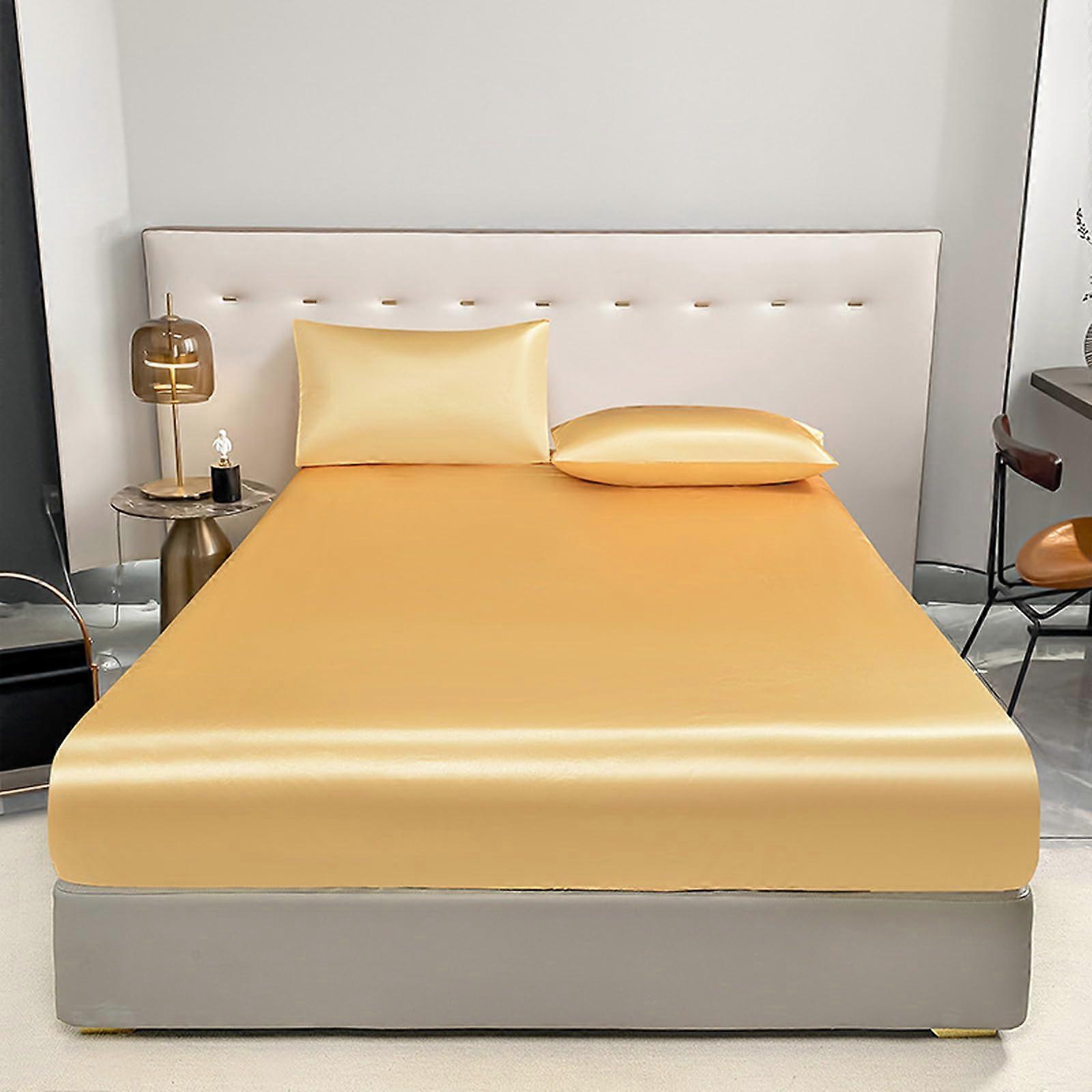 Fitted Bed Sheets 138x190 Cm Deep Pocket 30Cm Satin Silky Bed Sheet Breathable Soft