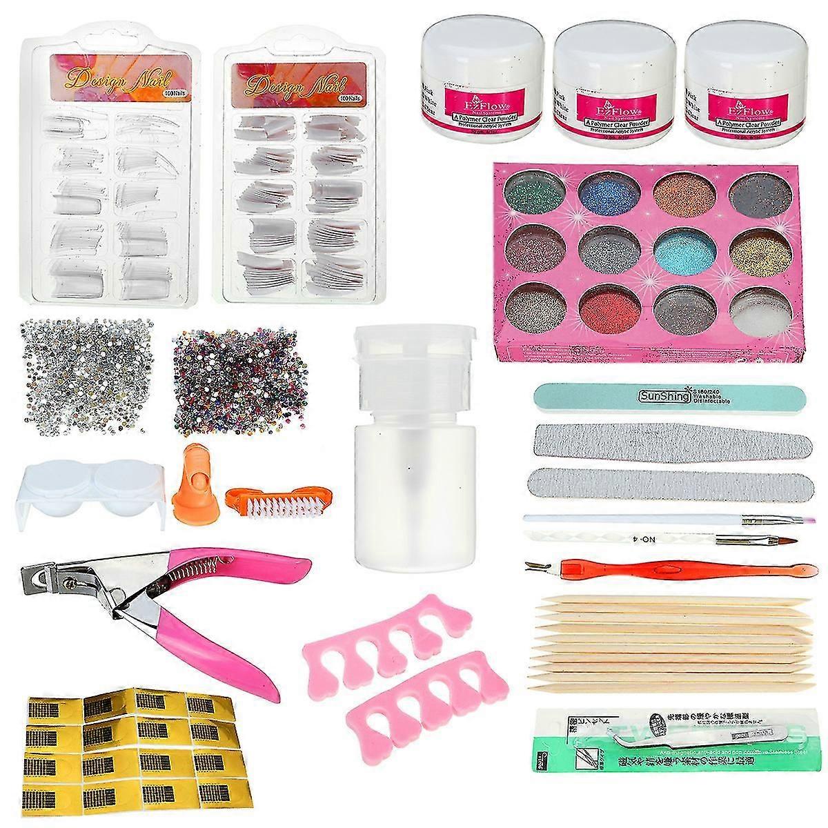DIYネイルアートアクリルグリッターパウダーキットアクリル液体ステッカー200pcsネイルチップ